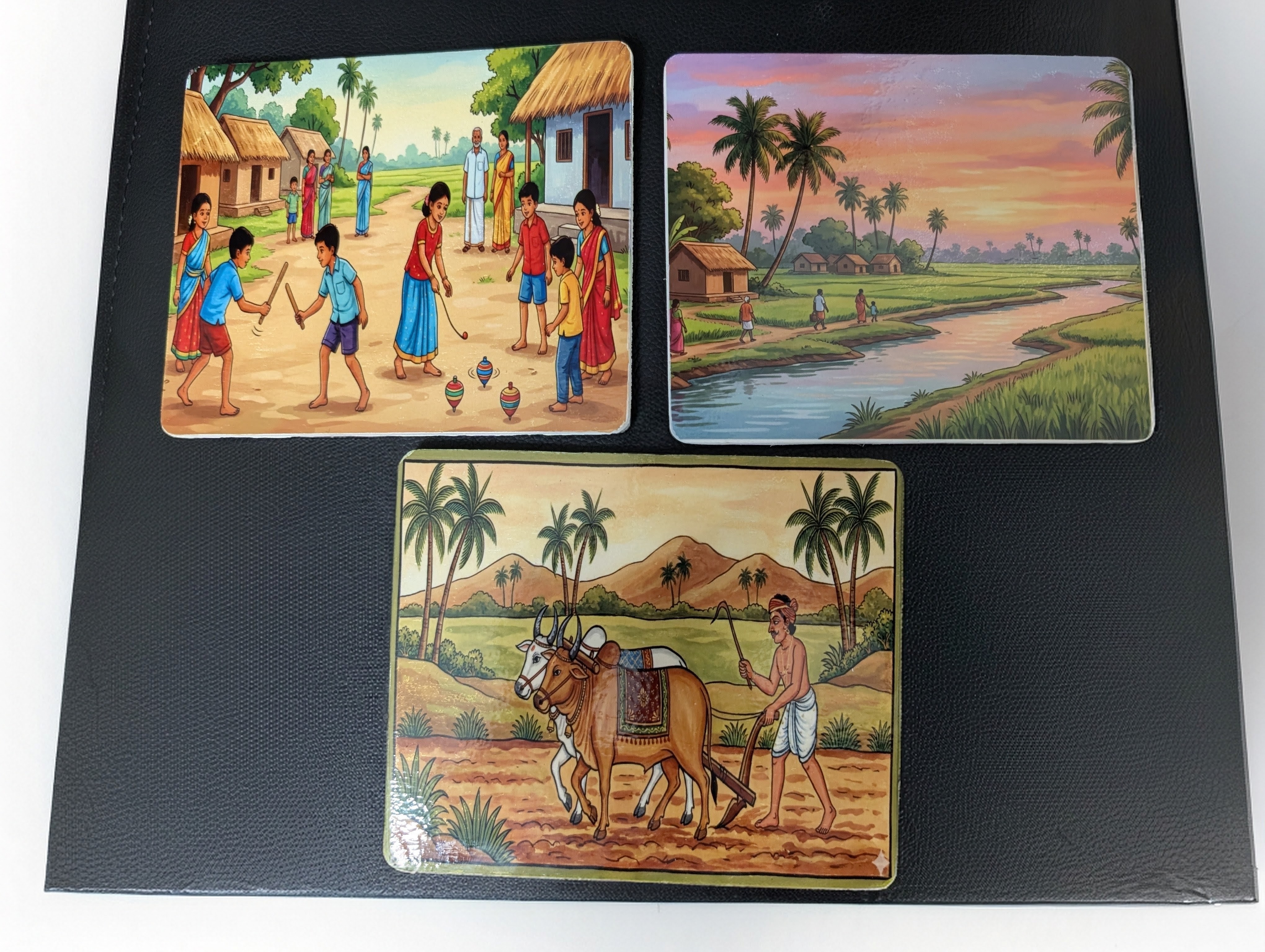 Personalized Wooden Photo Plaque & Wall Decor – Rustic Indian Village Art & Custom Print Options (4 Pack)