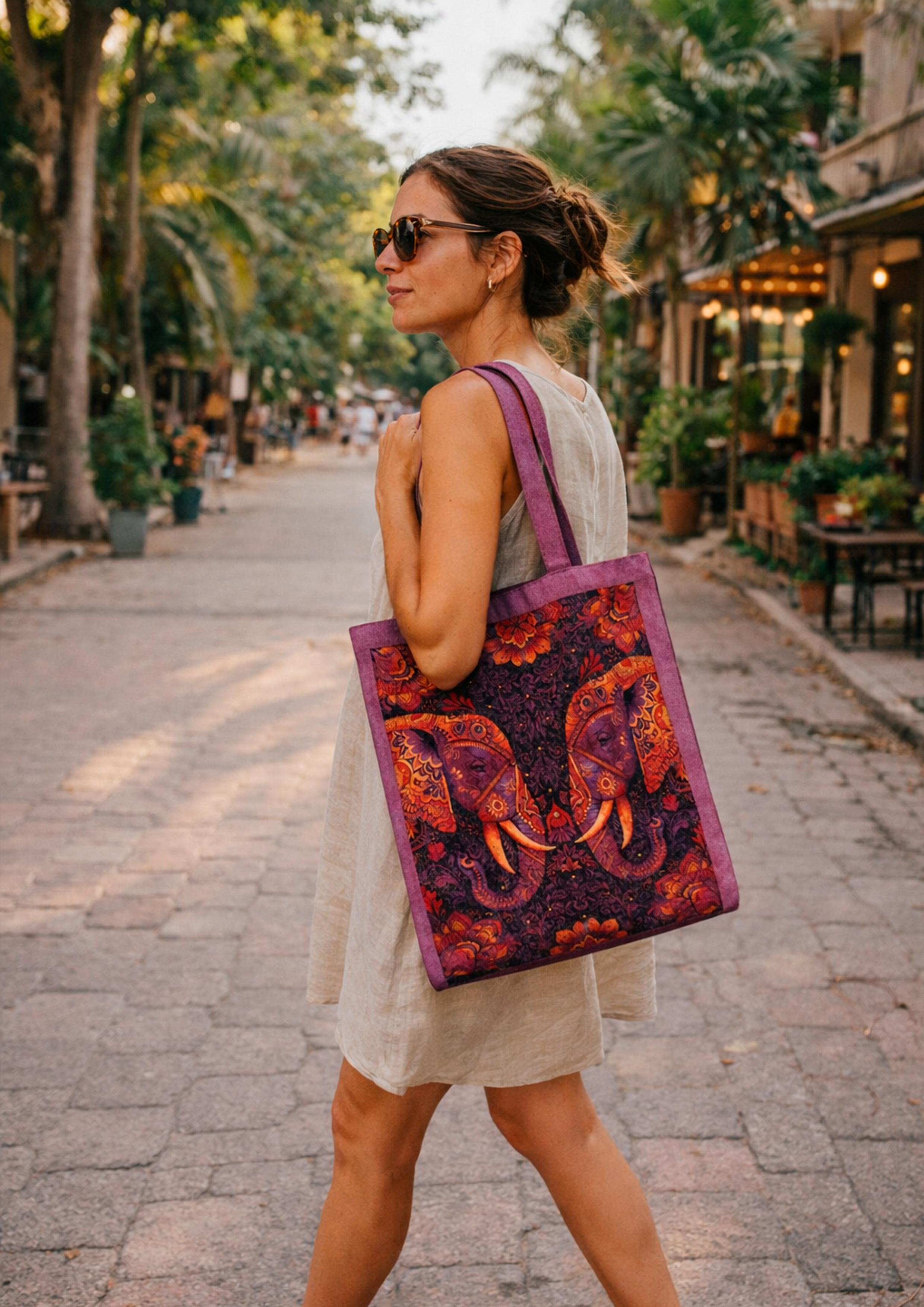 Tote de manta cruda · Elefantes sagrados