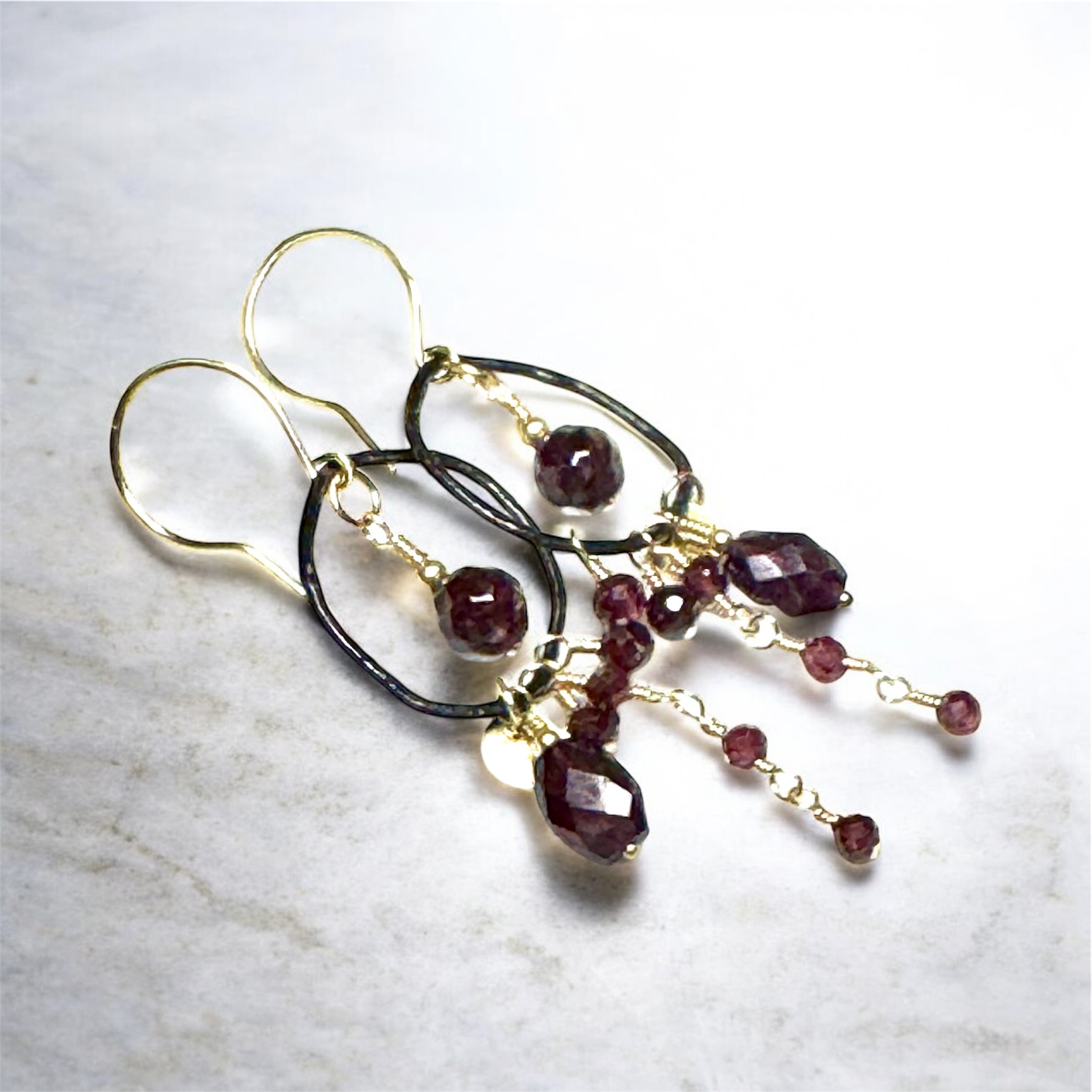 Handcrafted garnet drop earrings