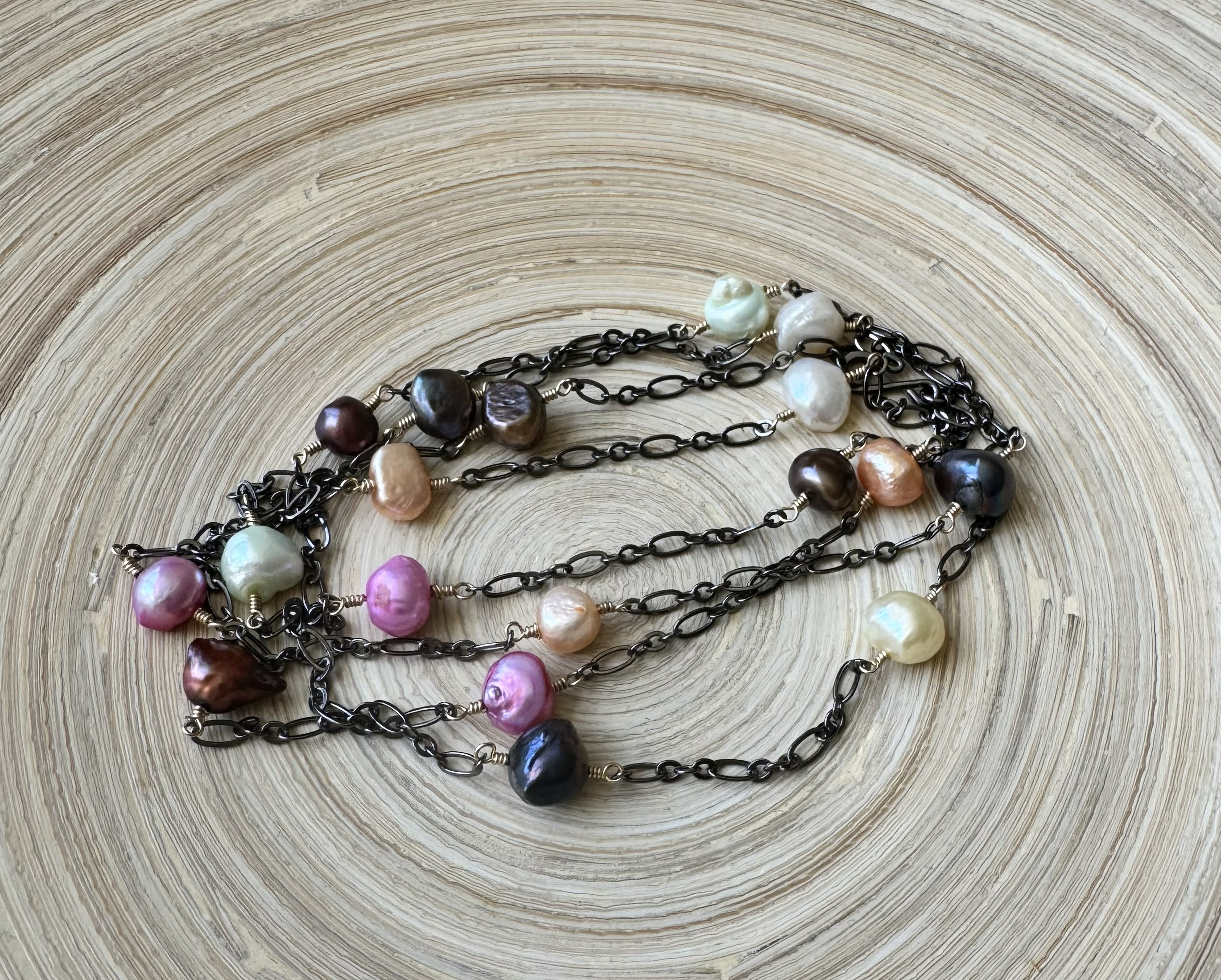 Multi-colored Pearl Chain Necklace