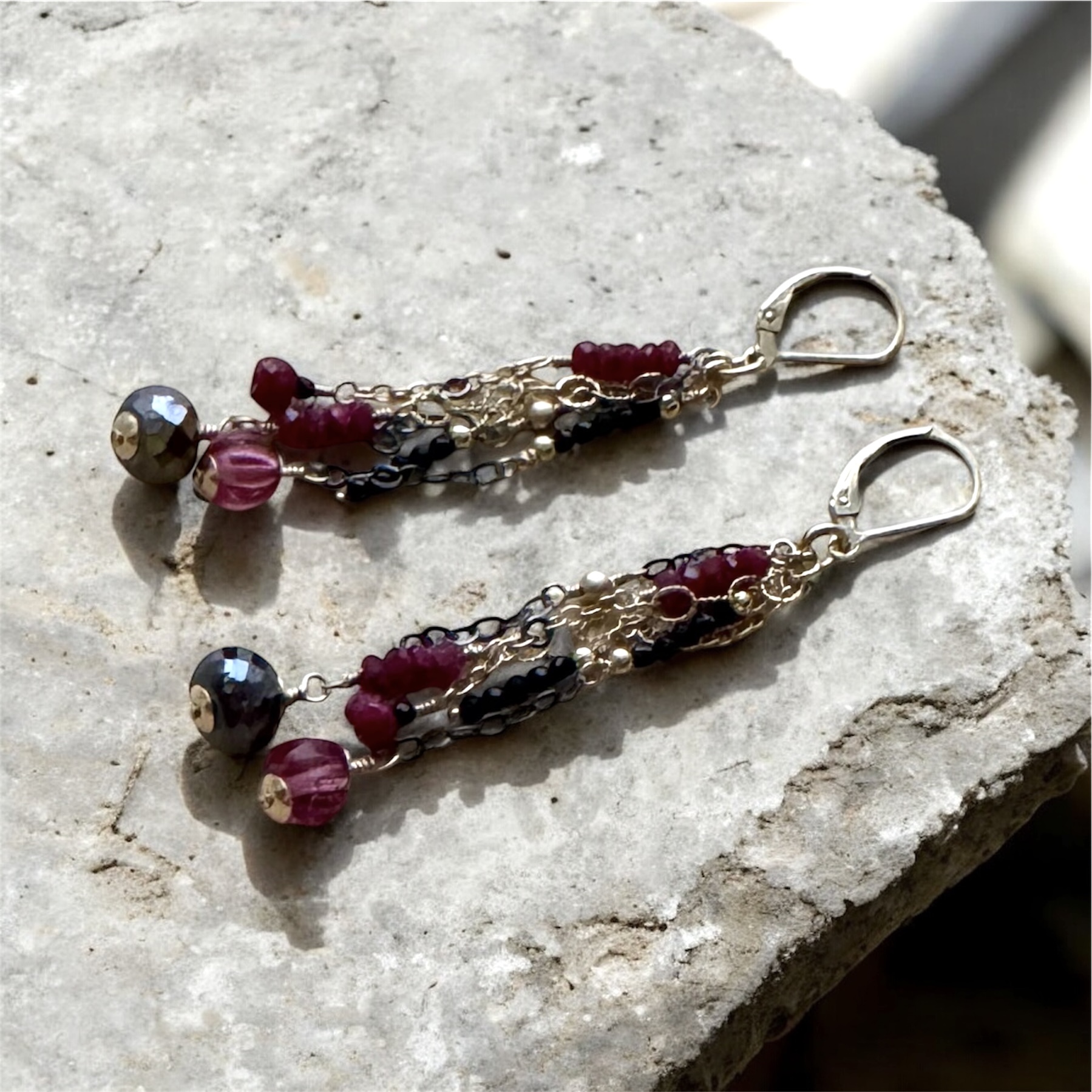 Handcrafted Multi Gemstones  Dangle Earrings