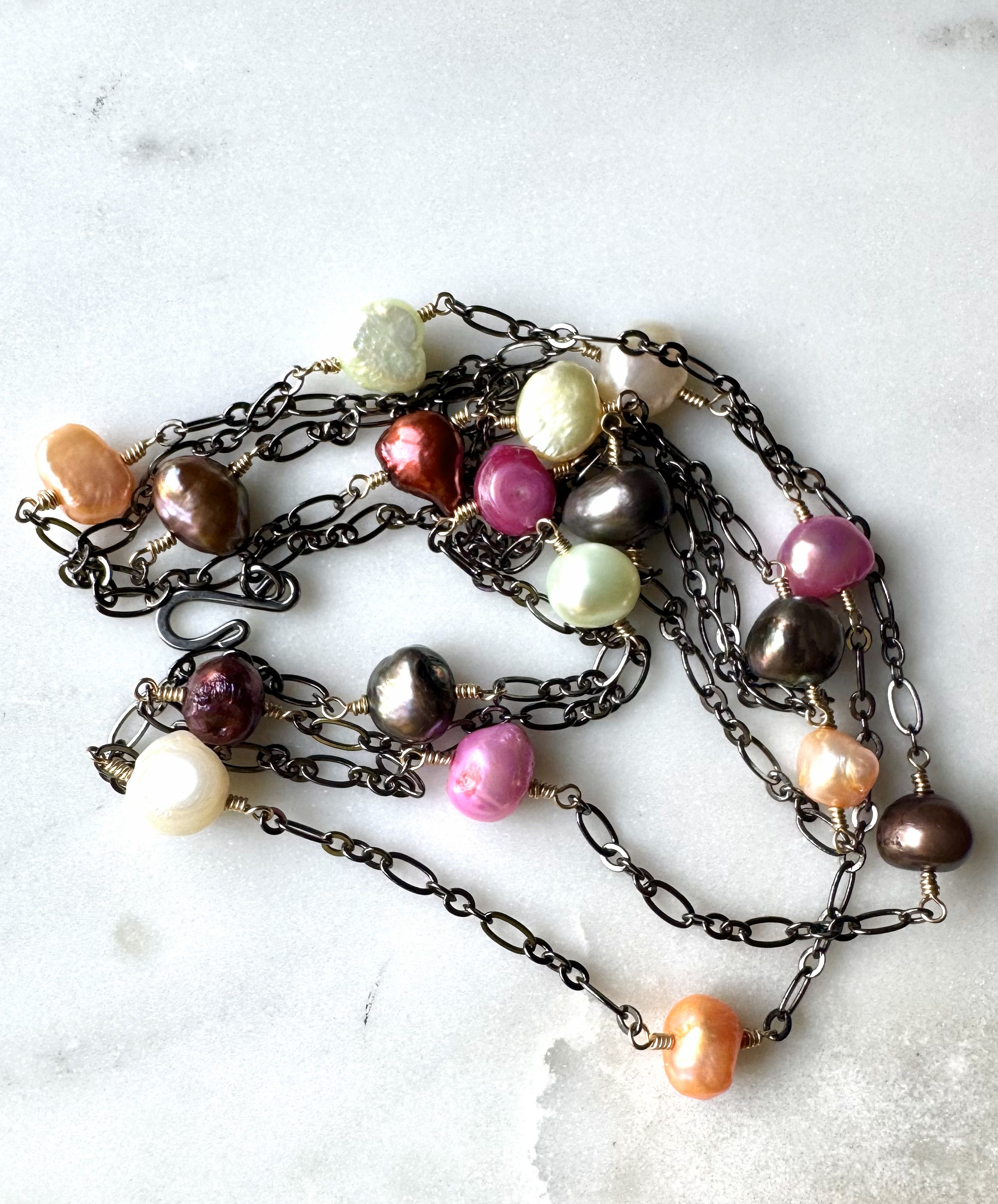 Multi-colored Pearl Chain Necklace