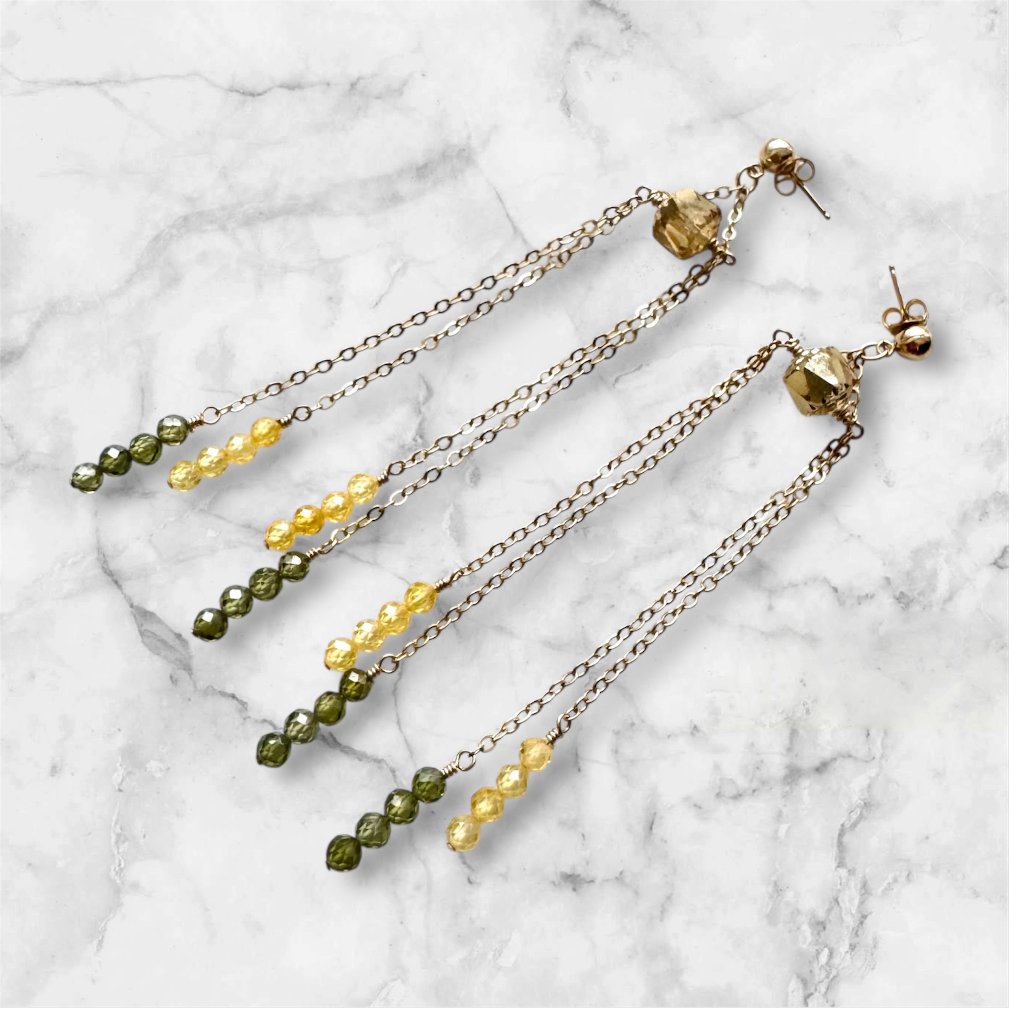 Crystal Drop Chain Earrings in Gold Filled