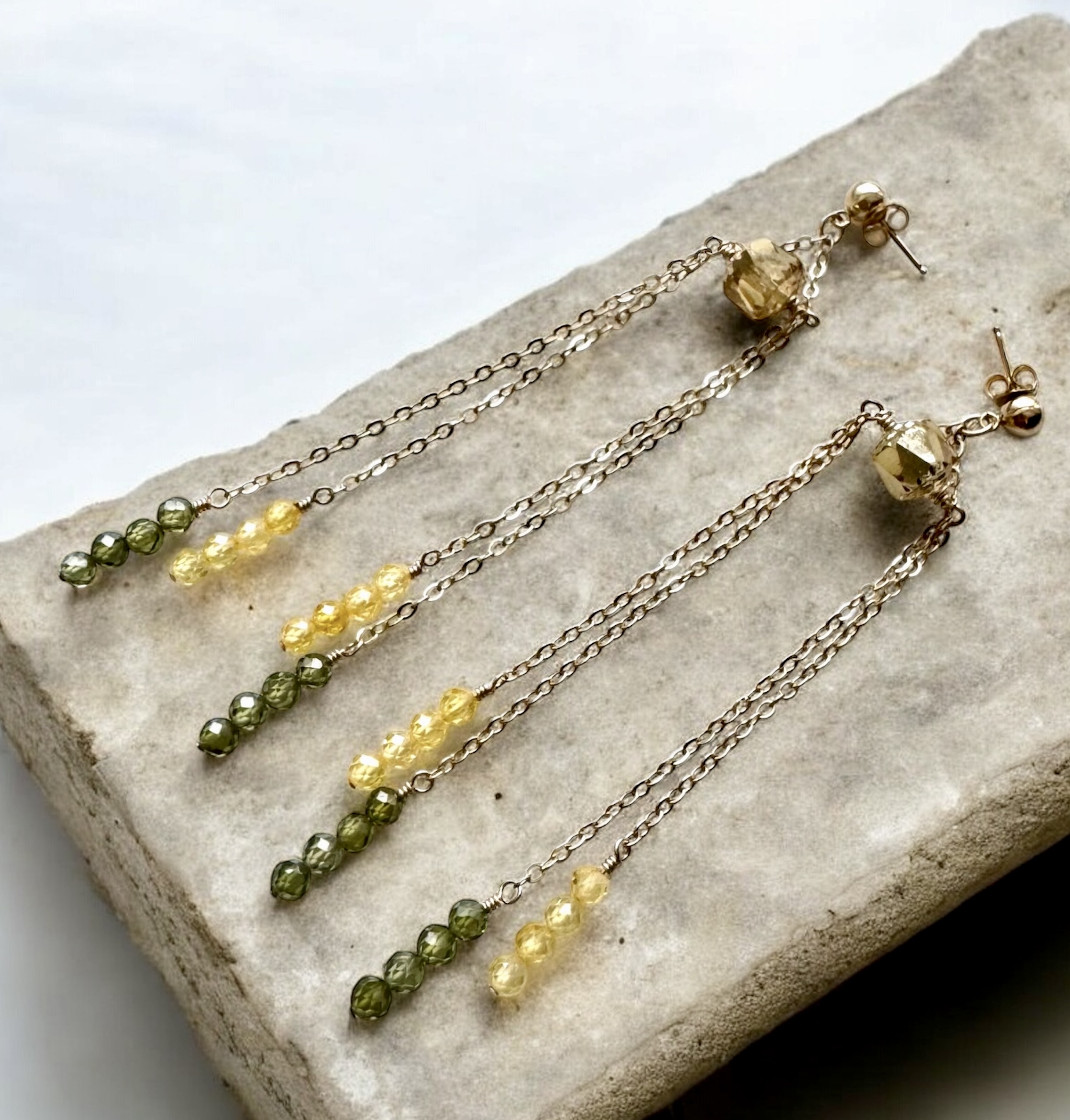 Crystal Drop Chain Earrings in Gold Filled