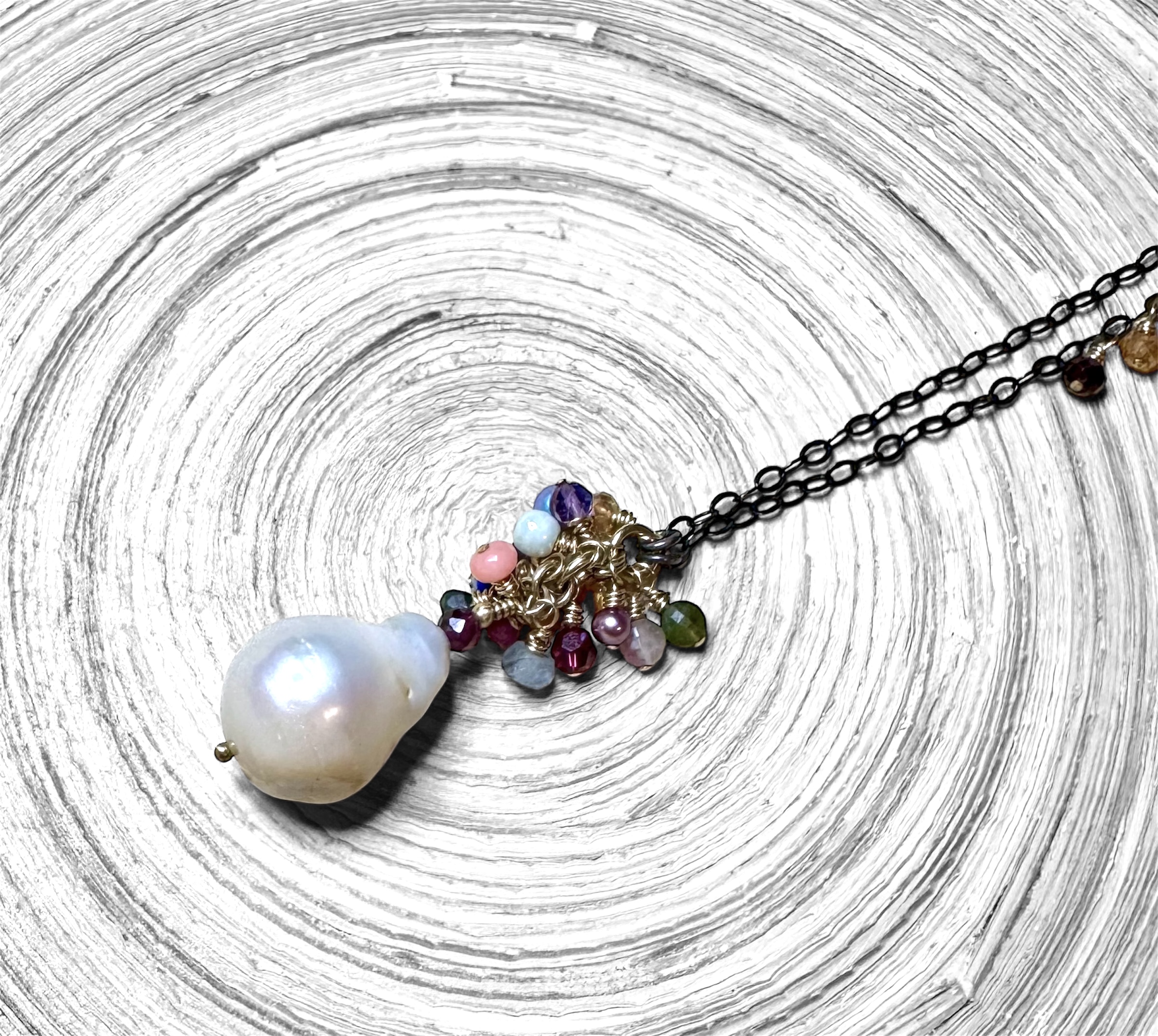 Colorful Gemstone and Pearl Pendant Necklace