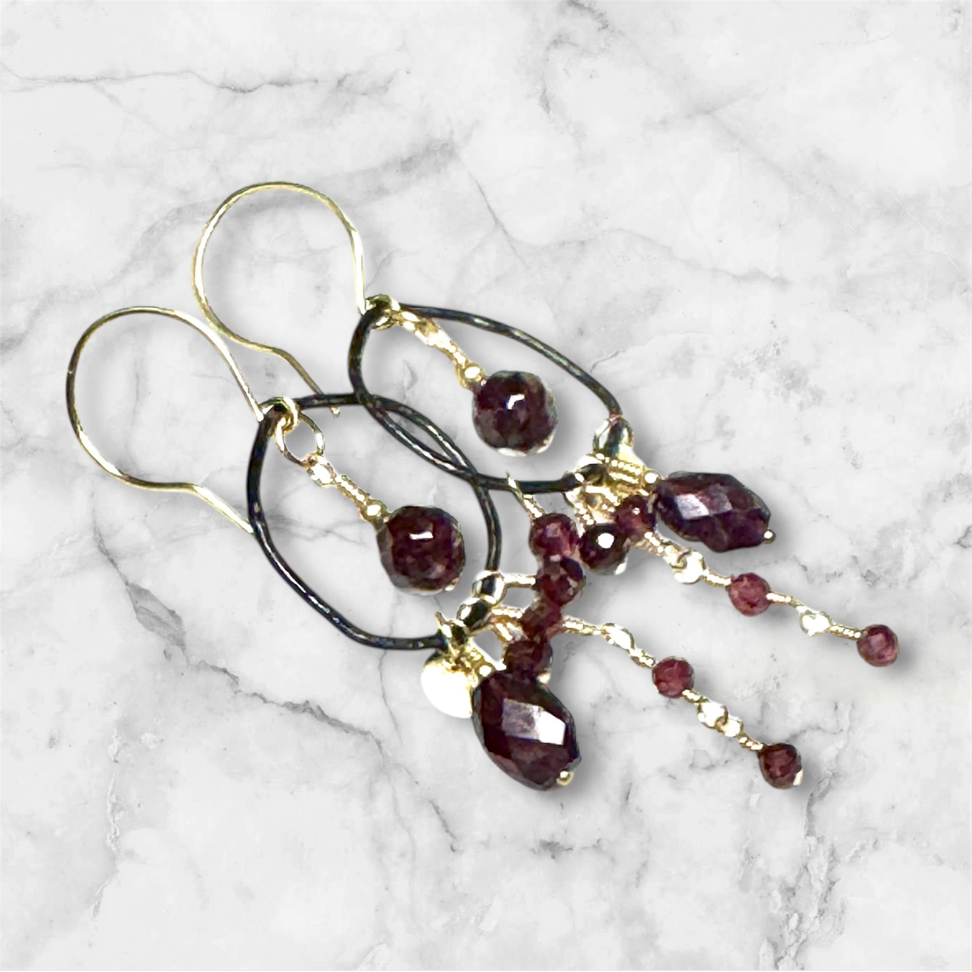 Handcrafted garnet drop earrings