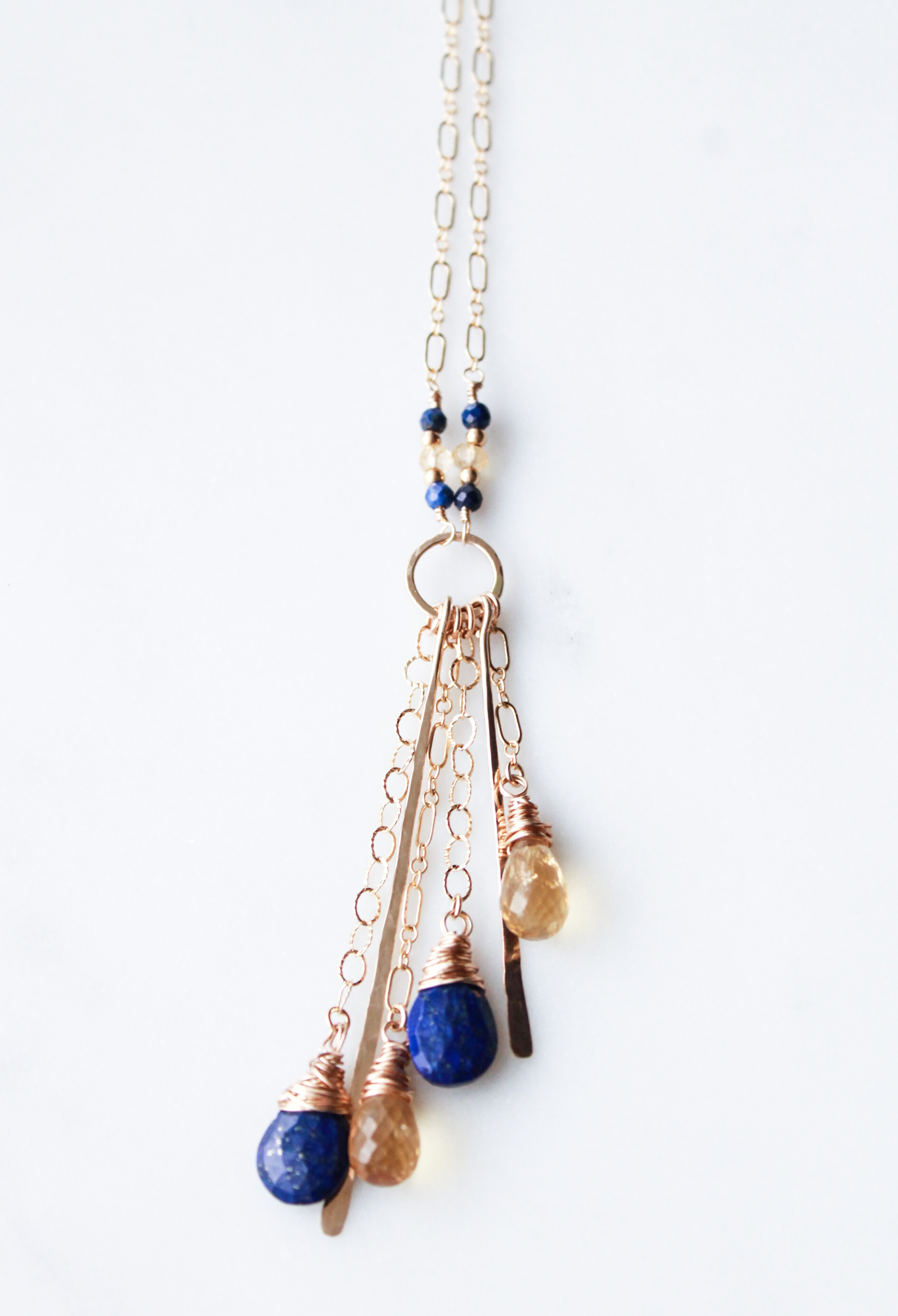 Stunning long necklace with Lapis lazuli and Citrine