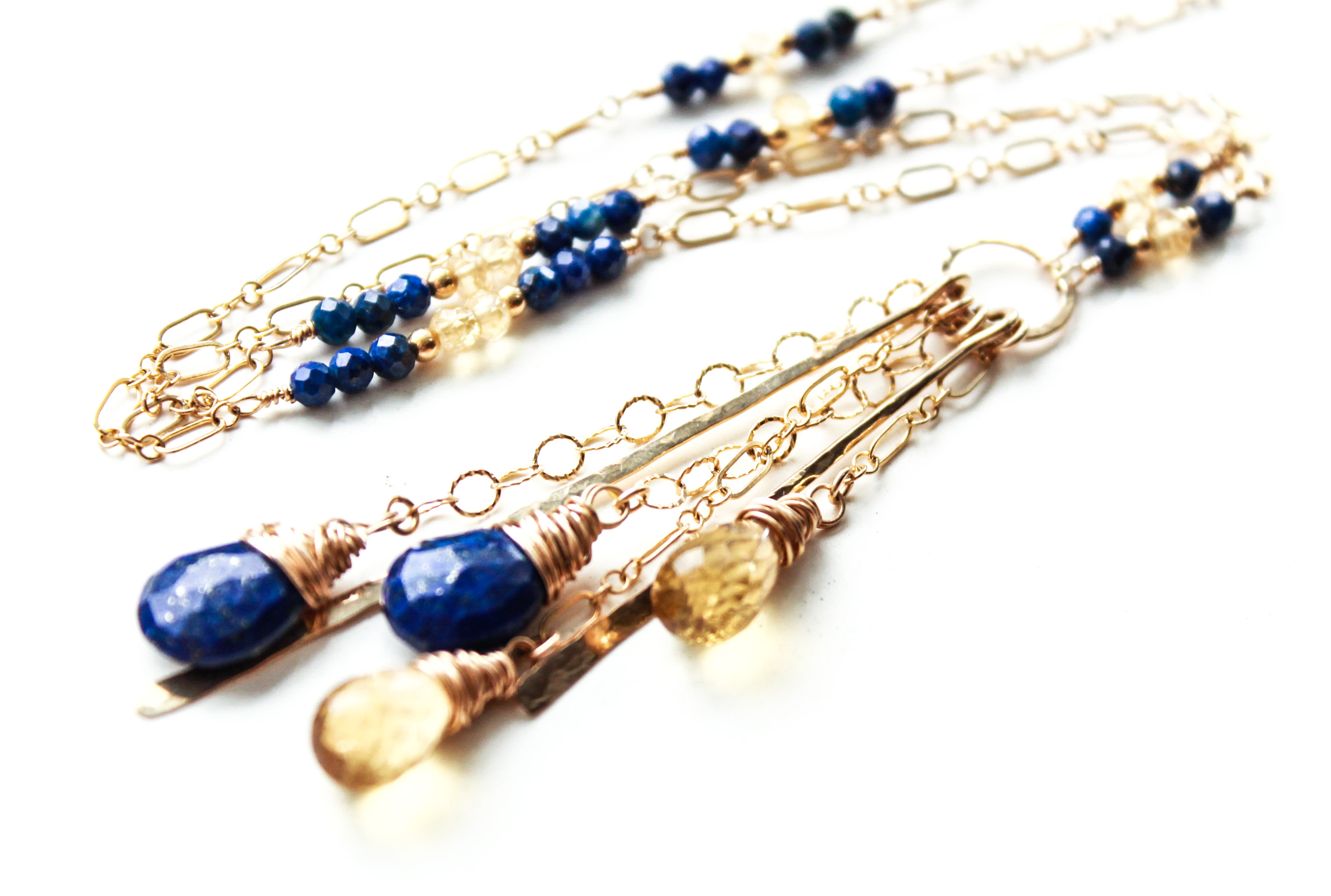 Stunning long necklace with Lapis lazuli and Citrine