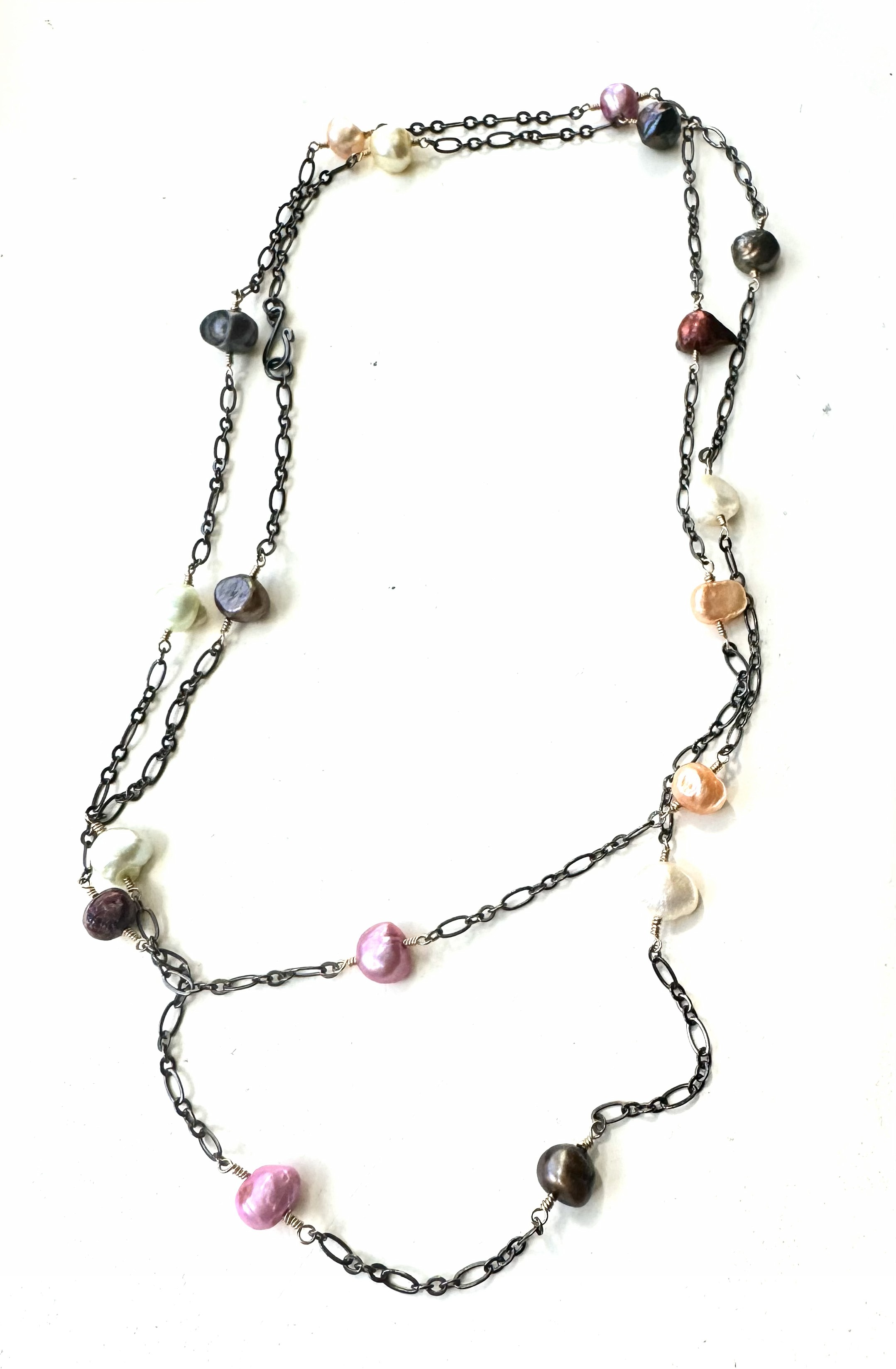 Multi-colored Pearl Chain Necklace