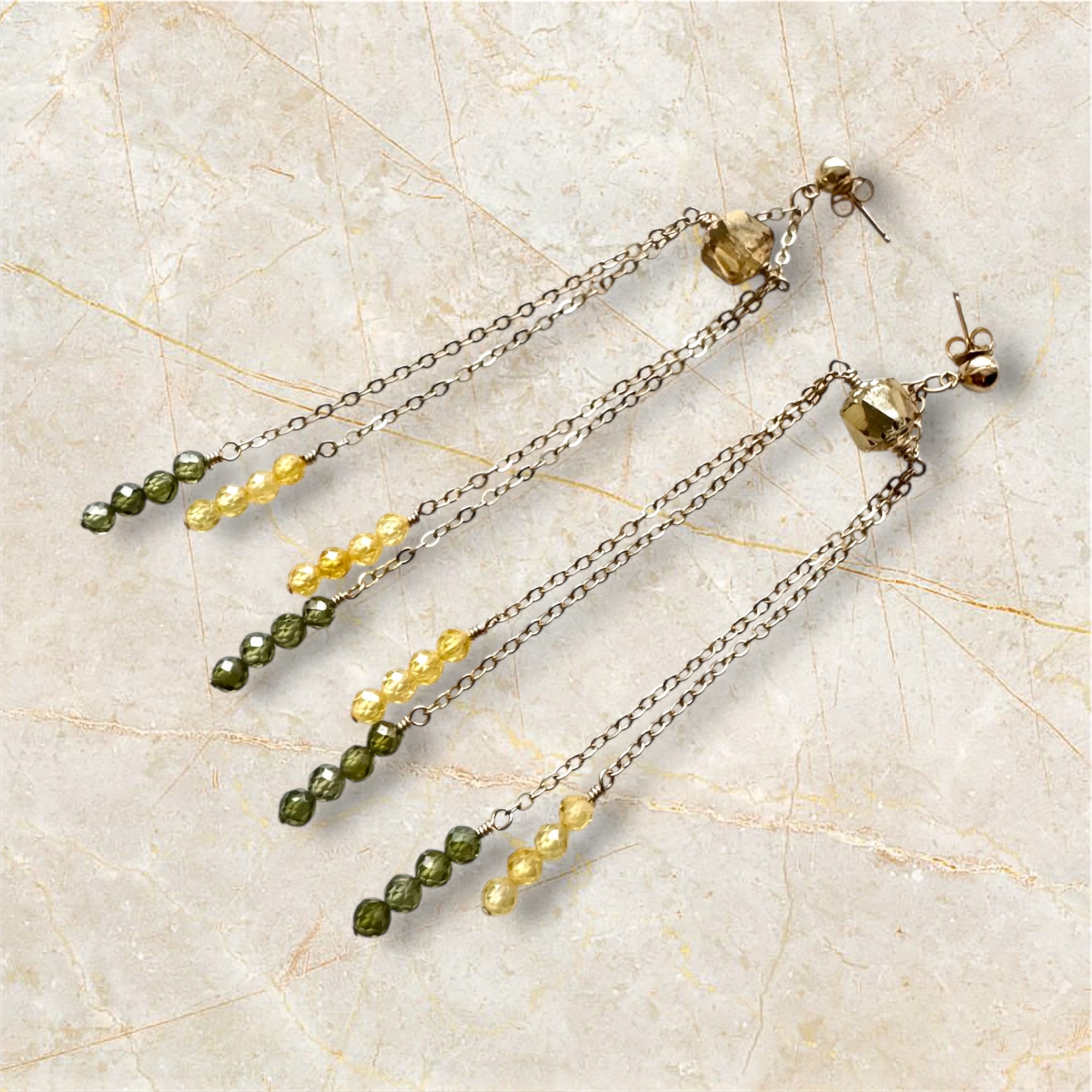 Crystal Drop Chain Earrings in Gold Filled