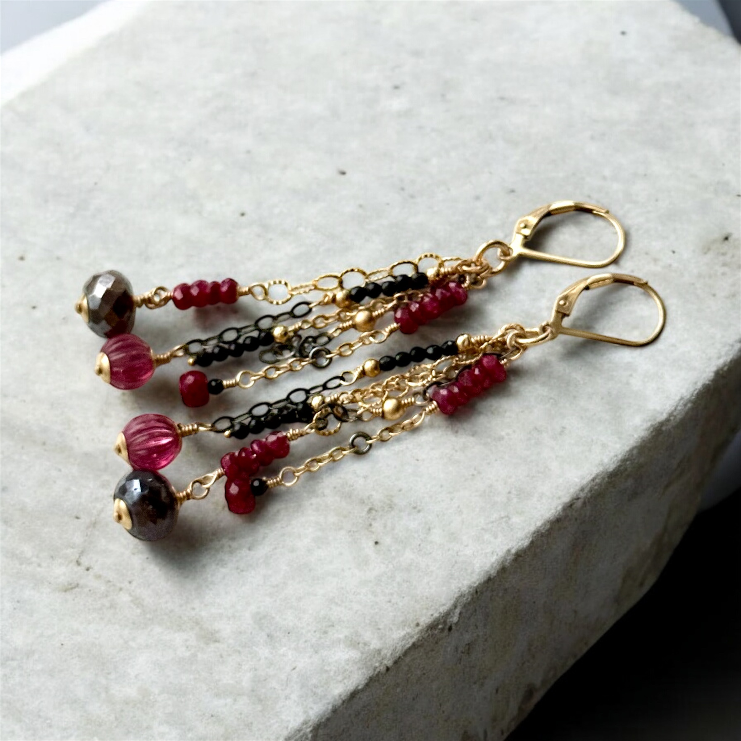 Handcrafted Multi Gemstones  Dangle Earrings