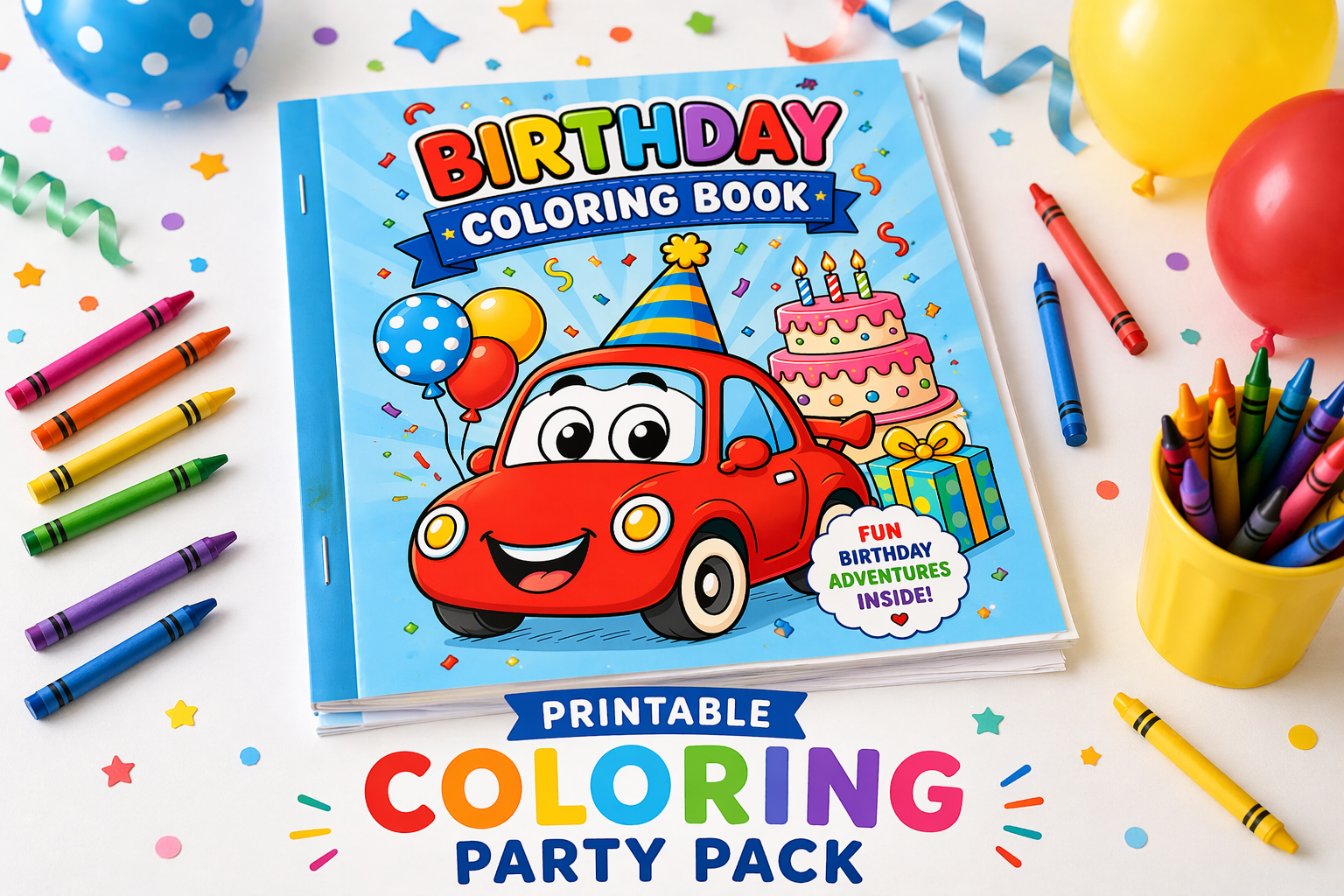 Birthday Car Colouring Book Printable, Kids Party Activity Pages, Race Car Birthday Printable, DIY Colouring Pack, Birthday Party Favors Kids