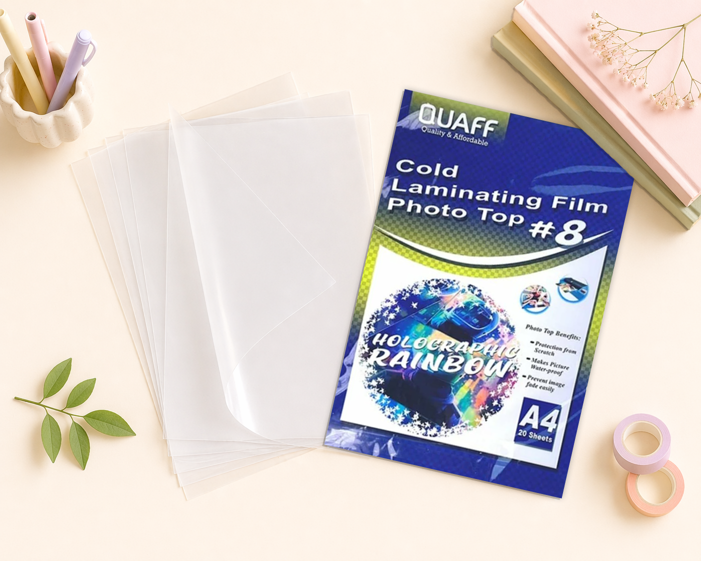 QUAFF Rainbow Holographic Photo Top Cold Laminating Film A4