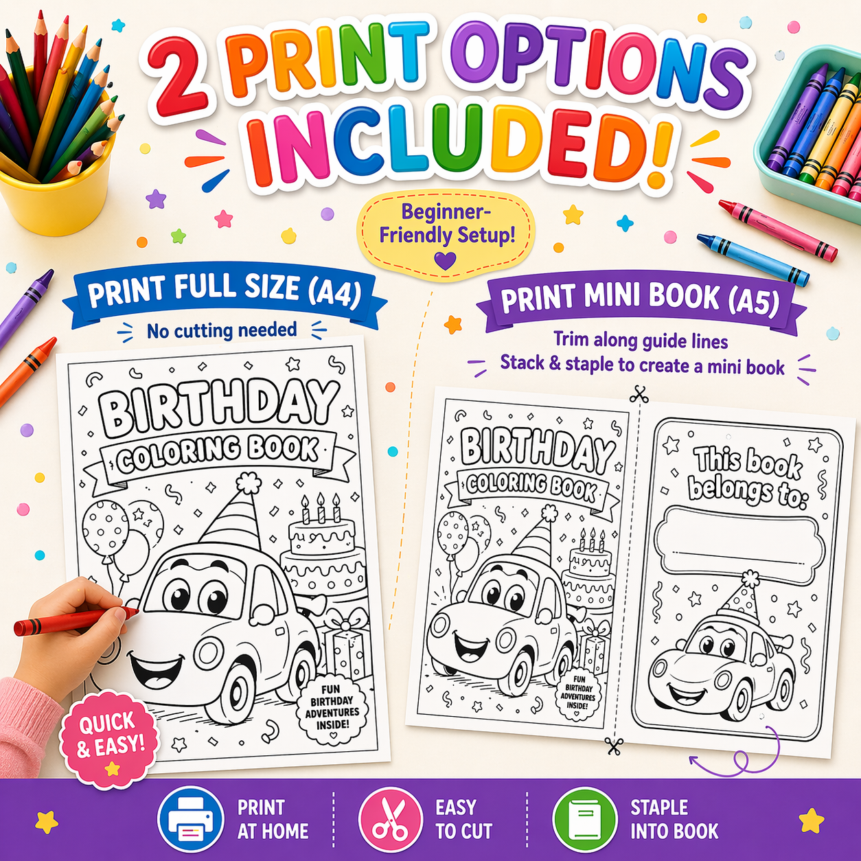 Birthday Car Colouring Book Printable, Kids Party Activity Pages, Race Car Birthday Printable, DIY Colouring Pack, Birthday Party Favors Kids