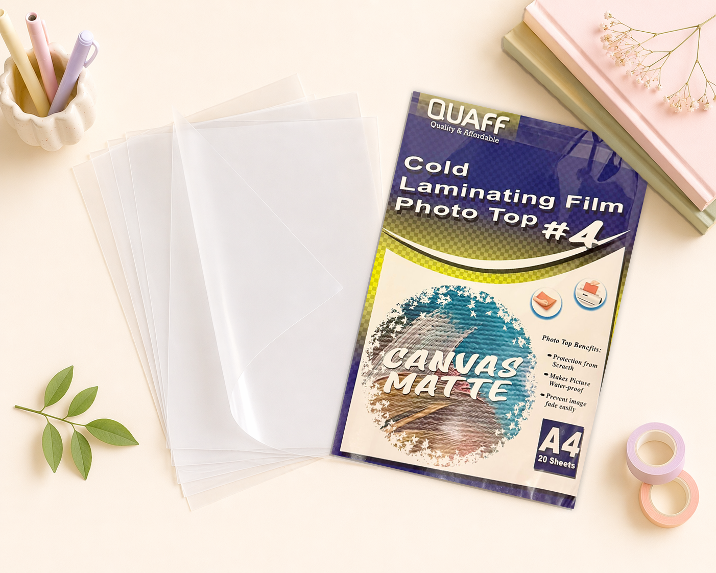 QUAFF Canvas Matte Photo Top Cold Laminating Film A4