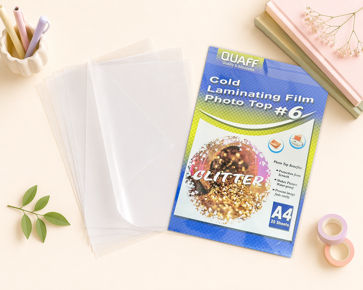 QUAFF Glitter Photo Top Cold Laminating Film A4