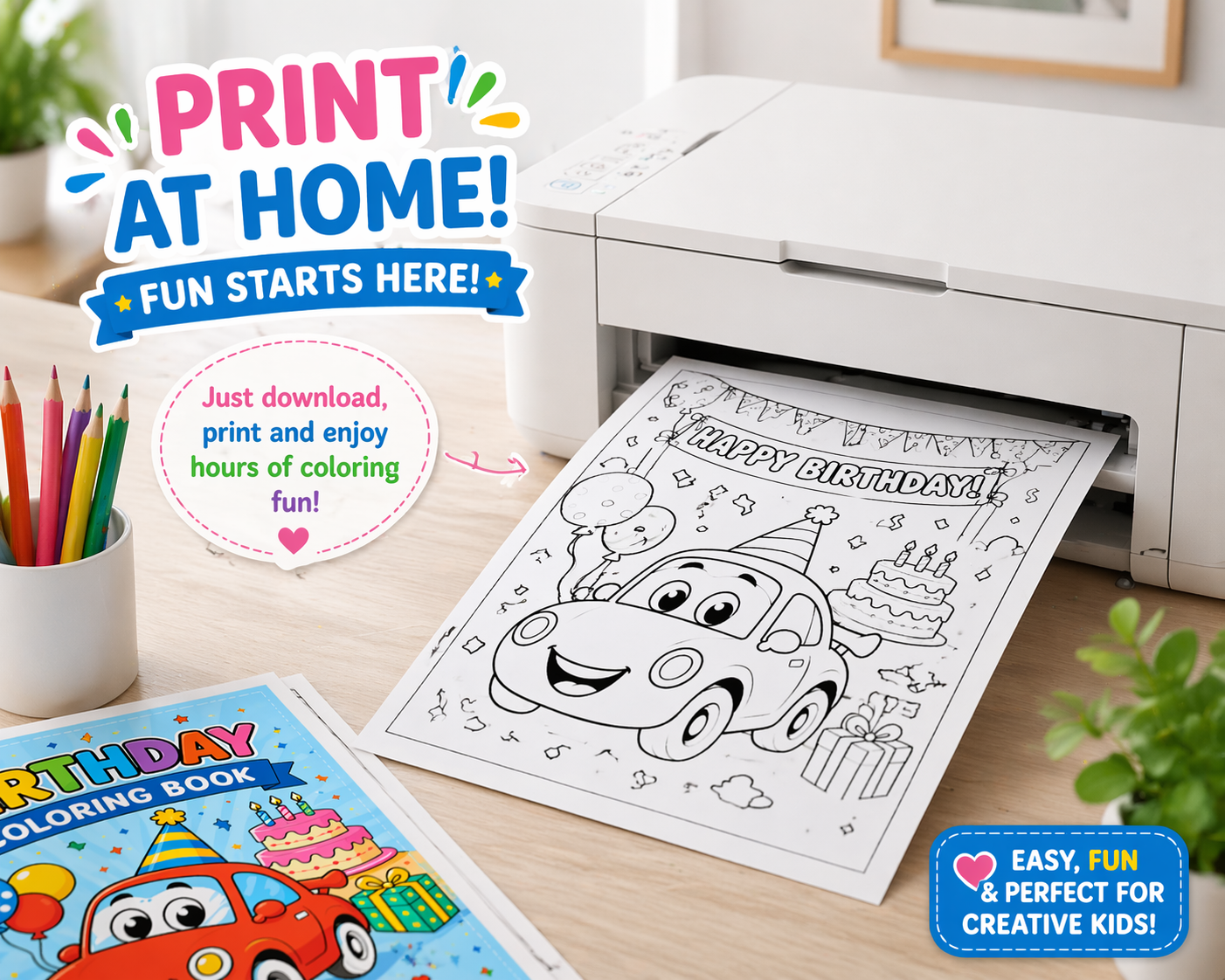 Birthday Car Colouring Book Printable, Kids Party Activity Pages, Race Car Birthday Printable, DIY Colouring Pack, Birthday Party Favors Kids