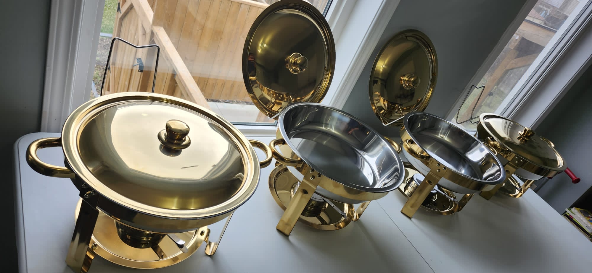 Gold colored Stainless Steel Buffet Chaffing Dish Rental (Food warmers)