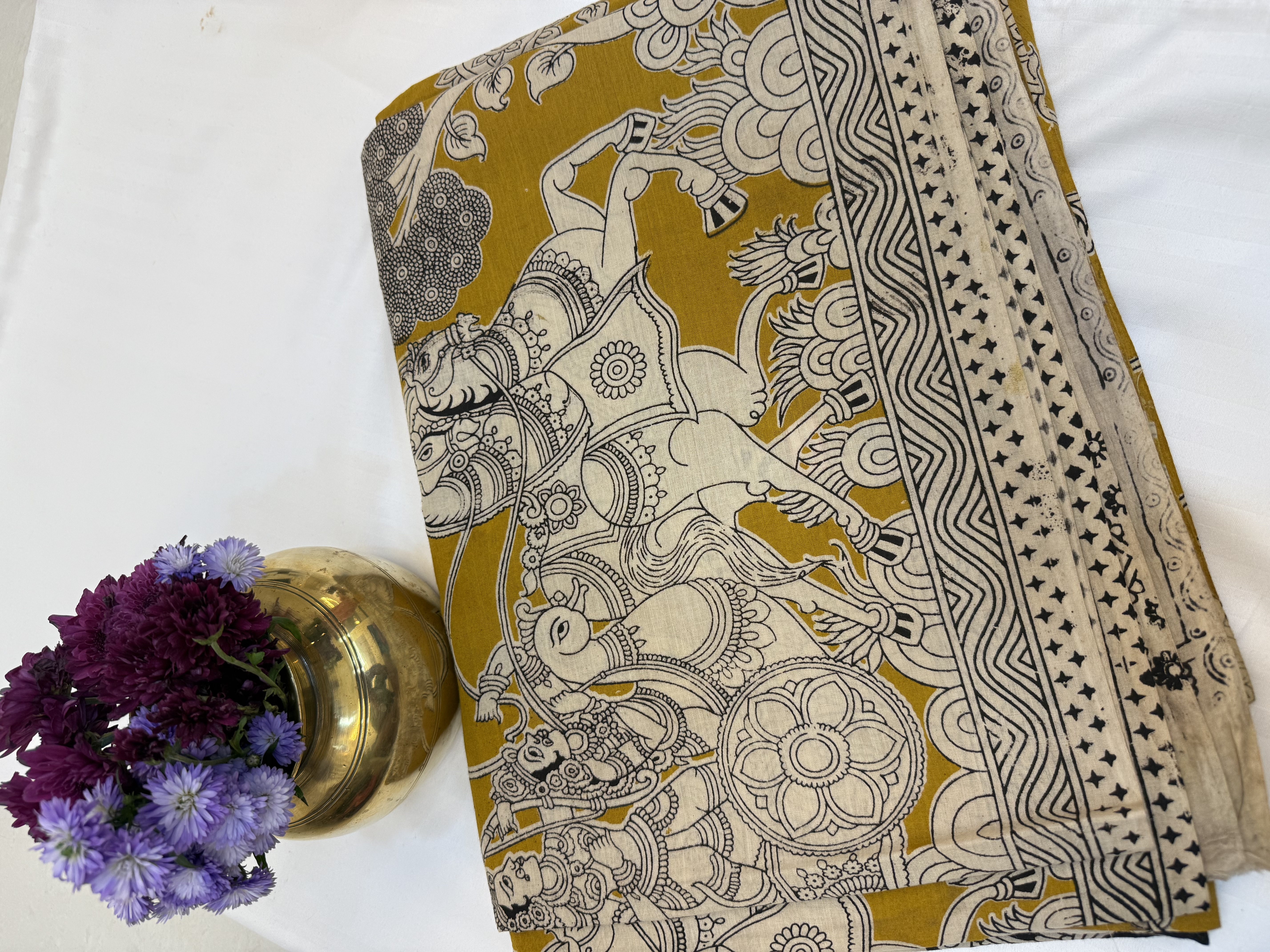 Handcrafted Elephant Print Kalamkari Saree SSKLM001