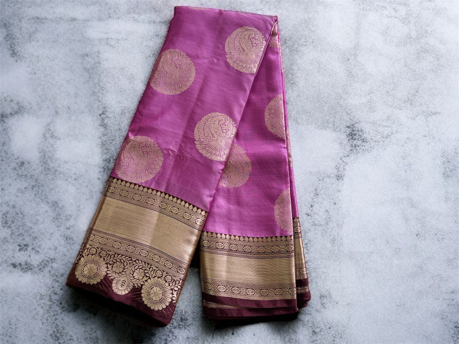 Pink with brown Border Soft Pattu