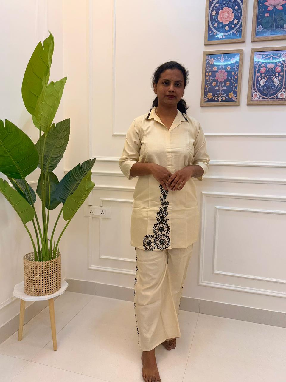 Cream Cotton Kurta Set