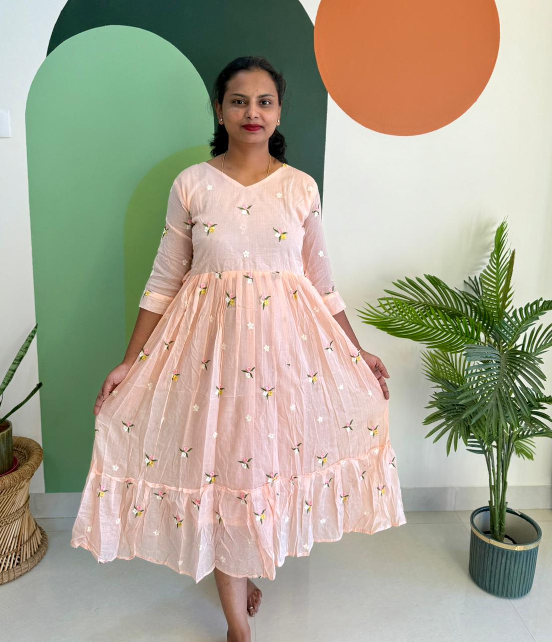 Mul Cotton Pestal Color Frock