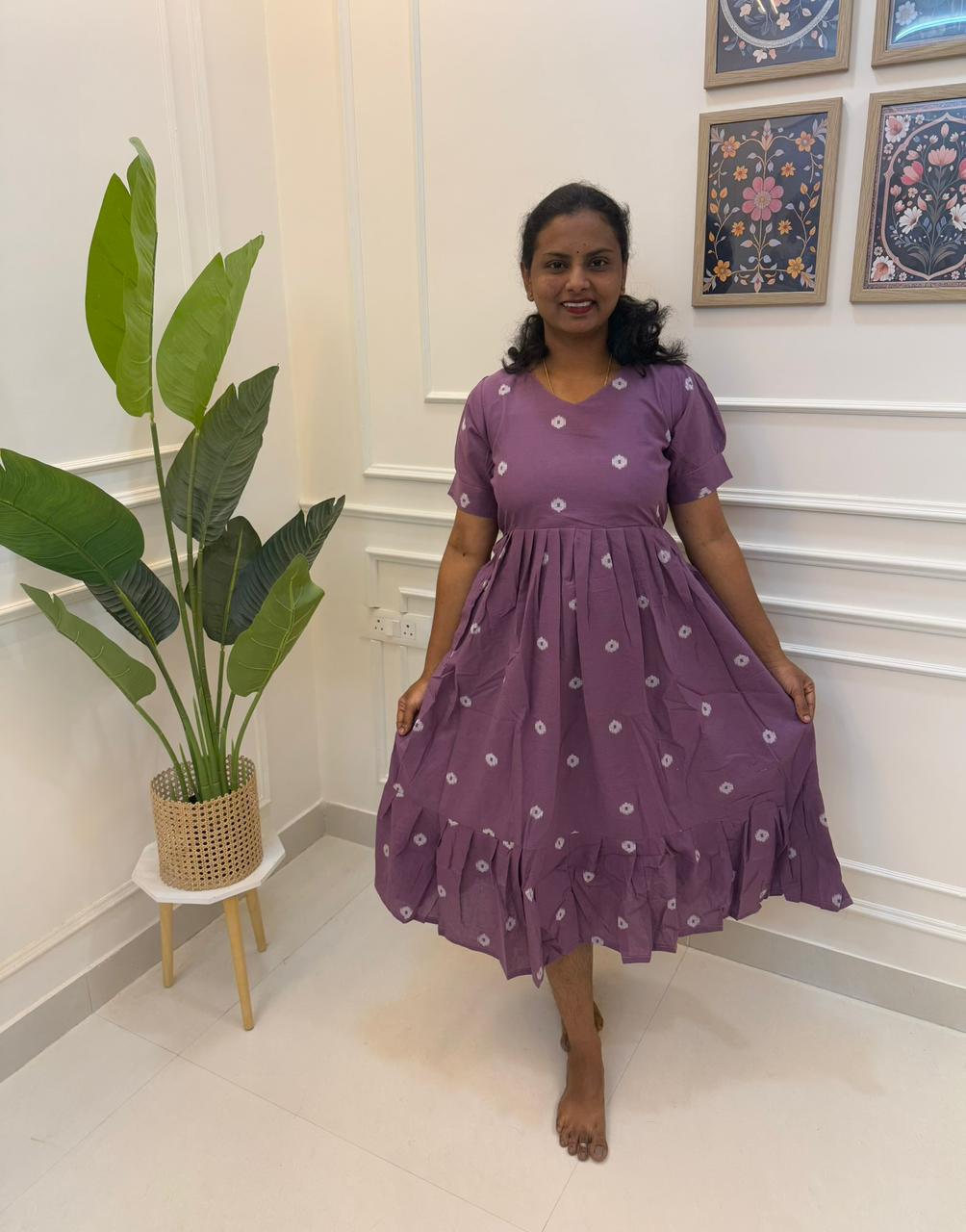 Purple Floral Midi Dress