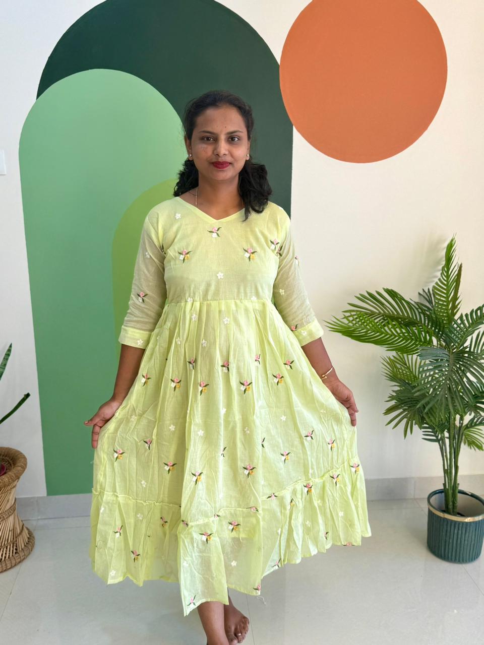 Light Green Mul Cotton Pestal Color Frock