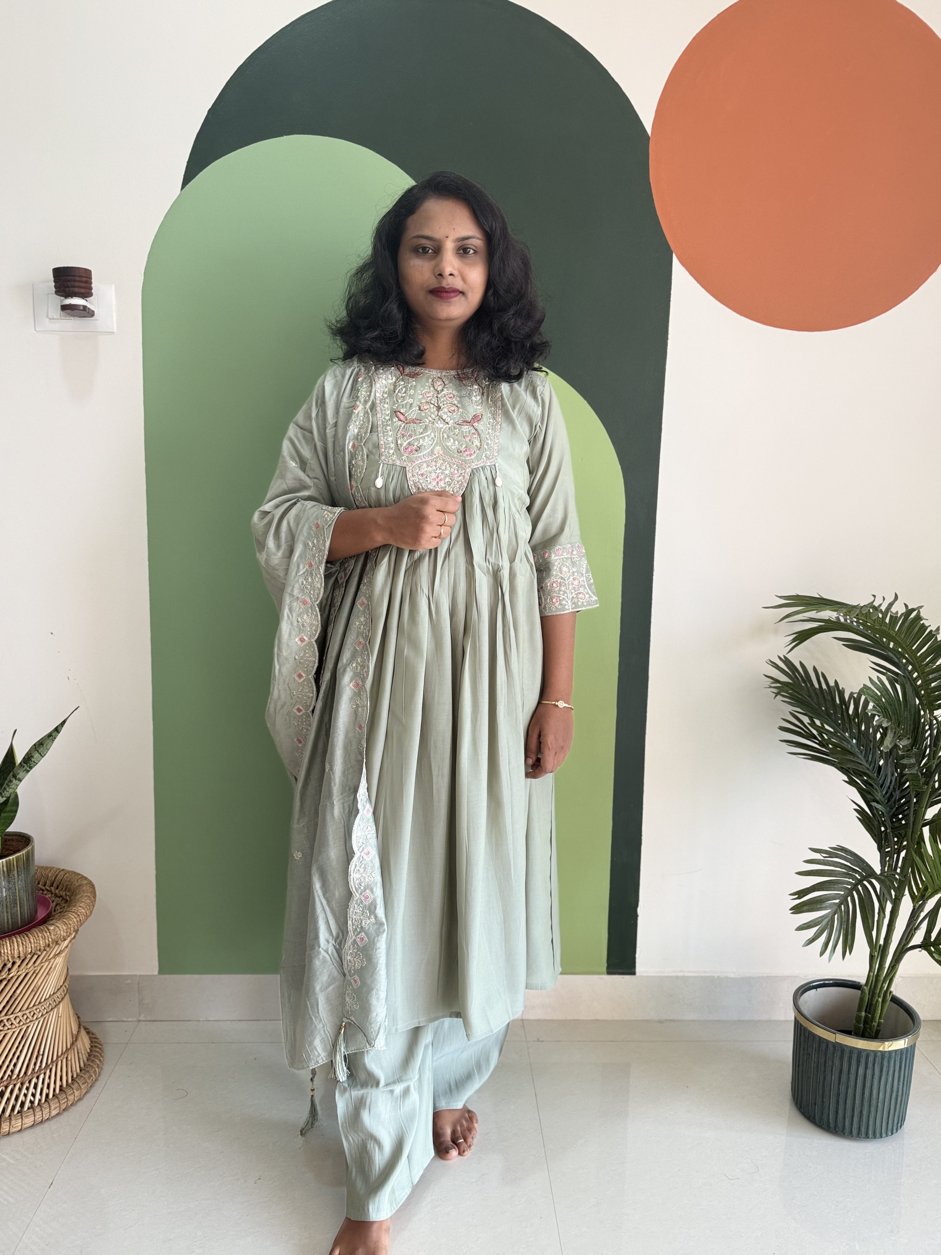 Pastel Green Embroidered Kurta Set