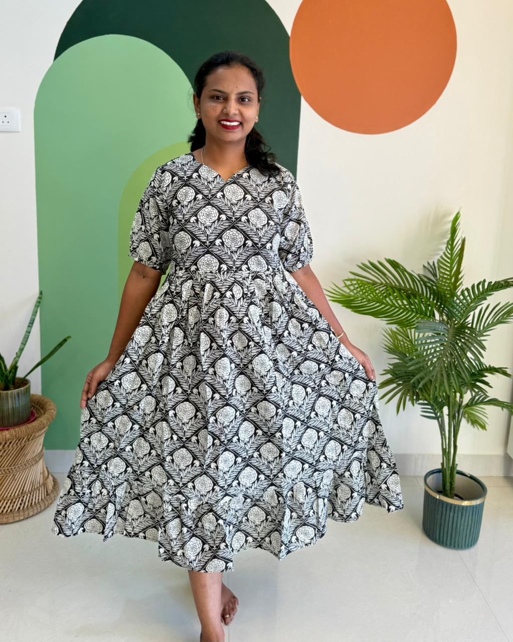 Black and White Printed Cotton Frock