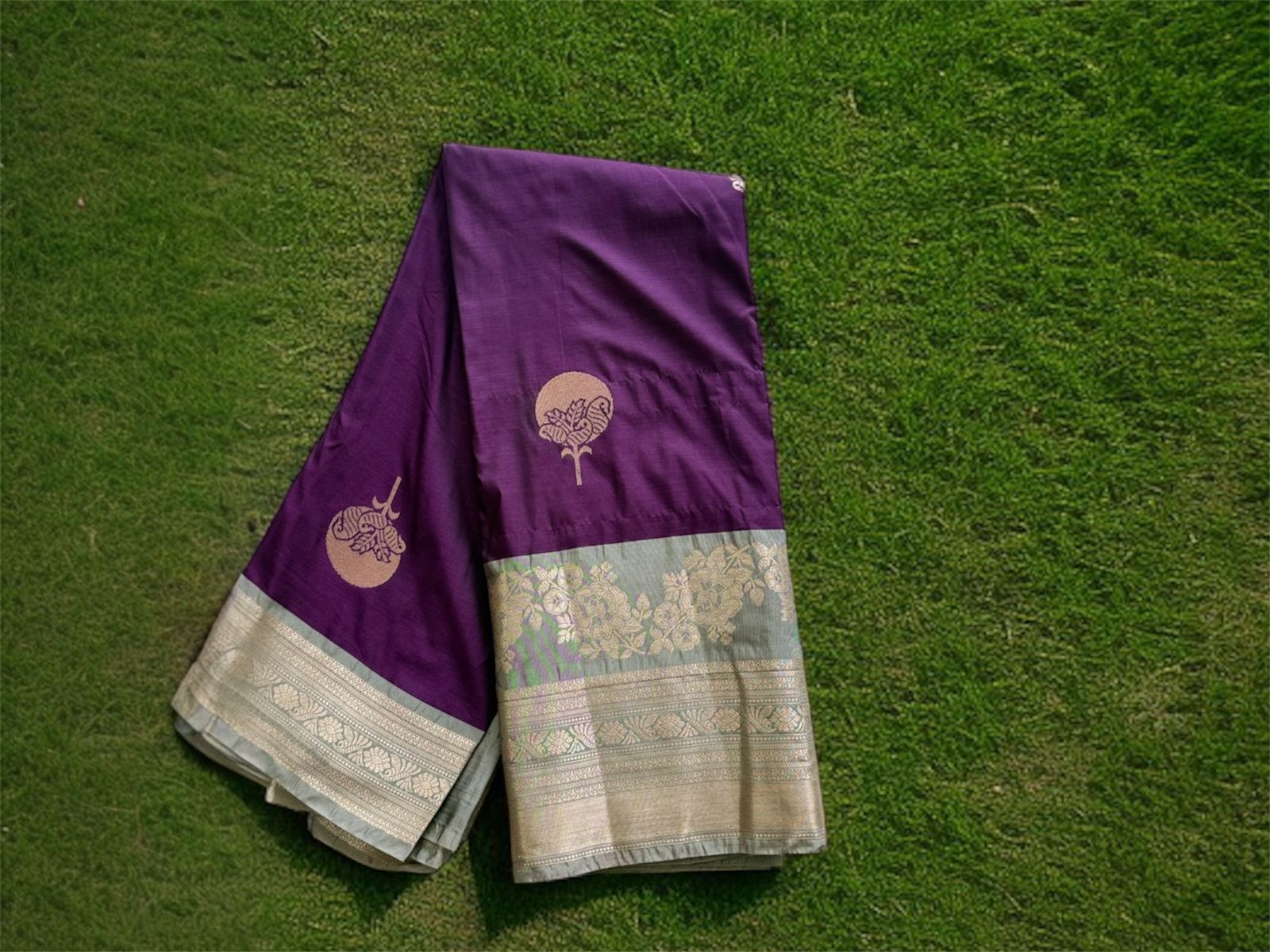 Voilet with ash border Soft Pattu