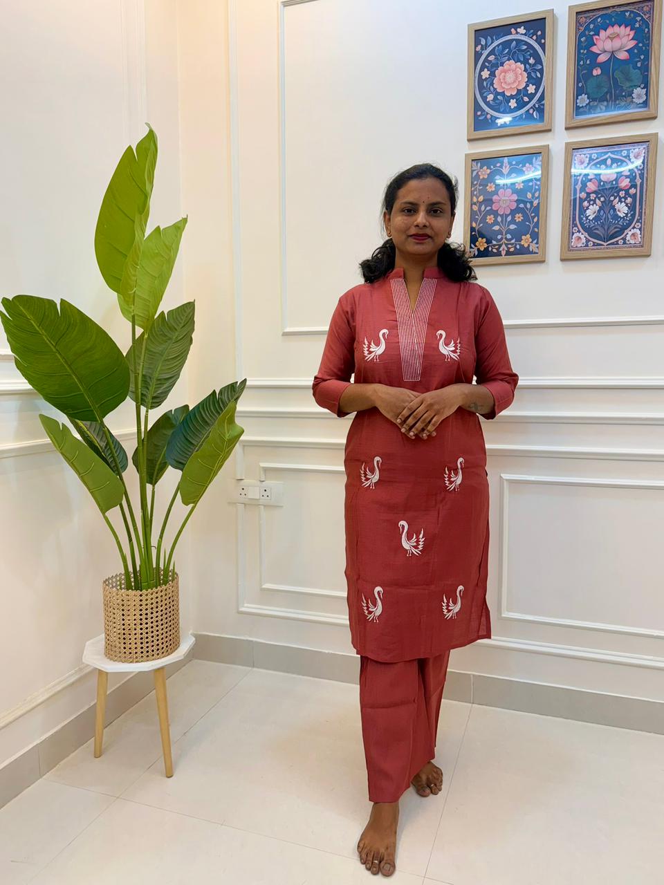 Embroidered Swan Kurta Set