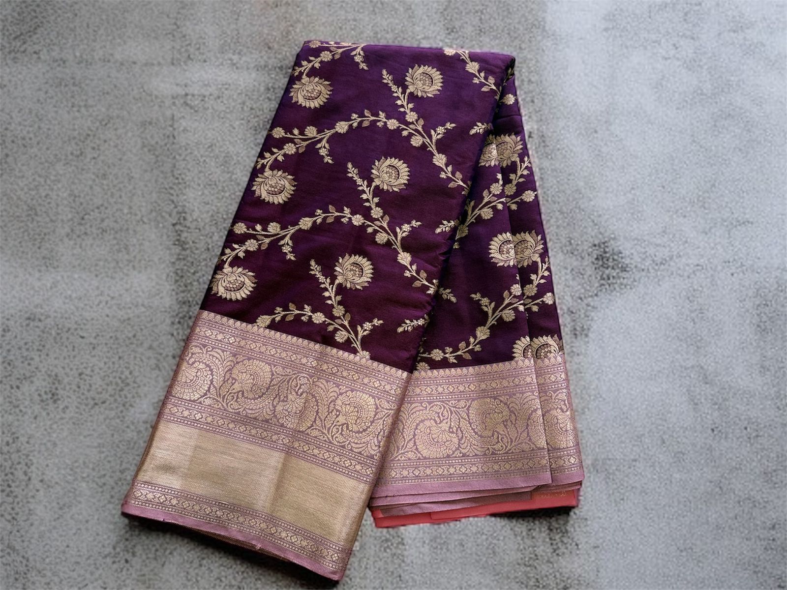 Purple with blue border Soft Pattu