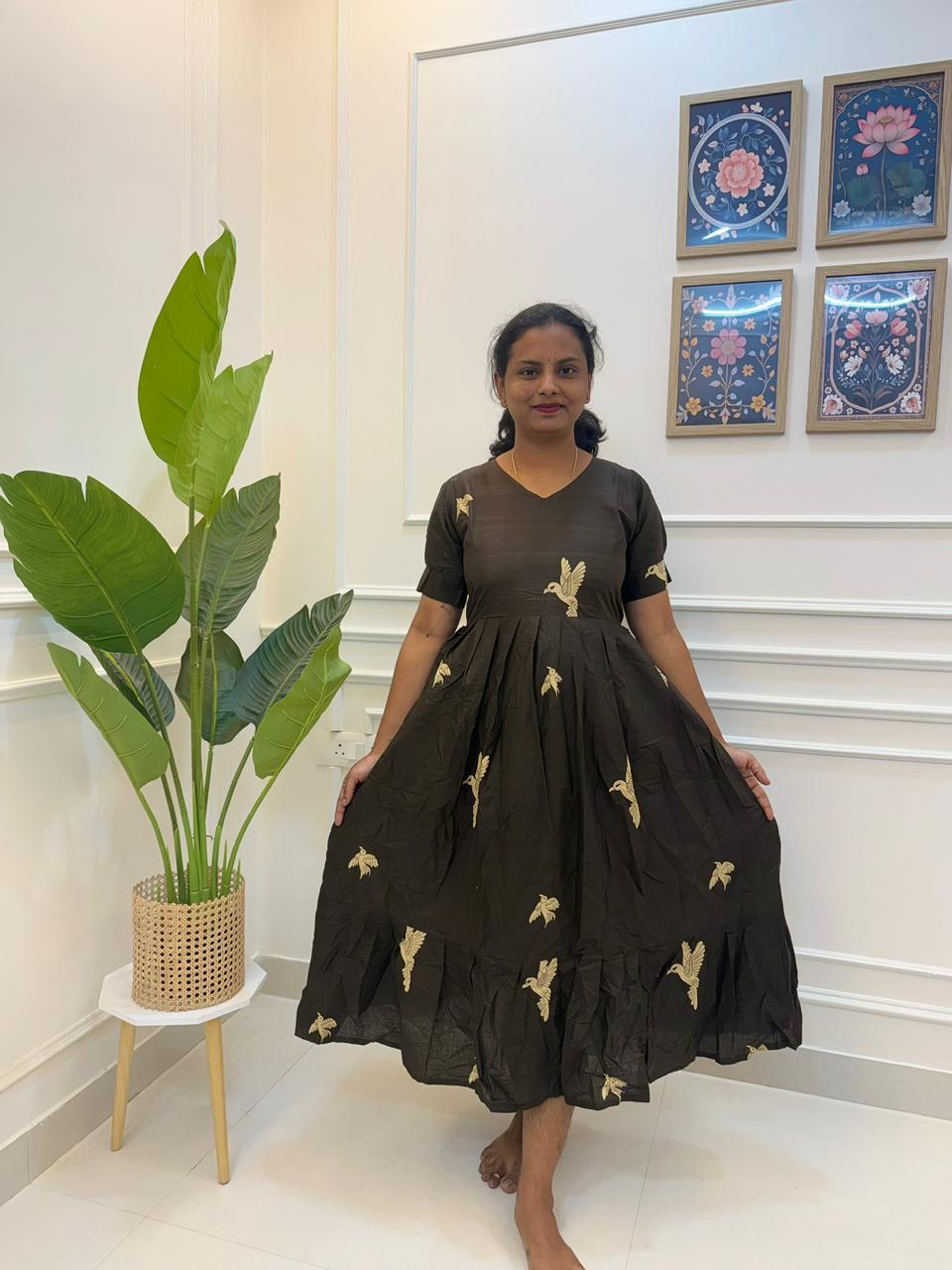 Black Floral Print Frock