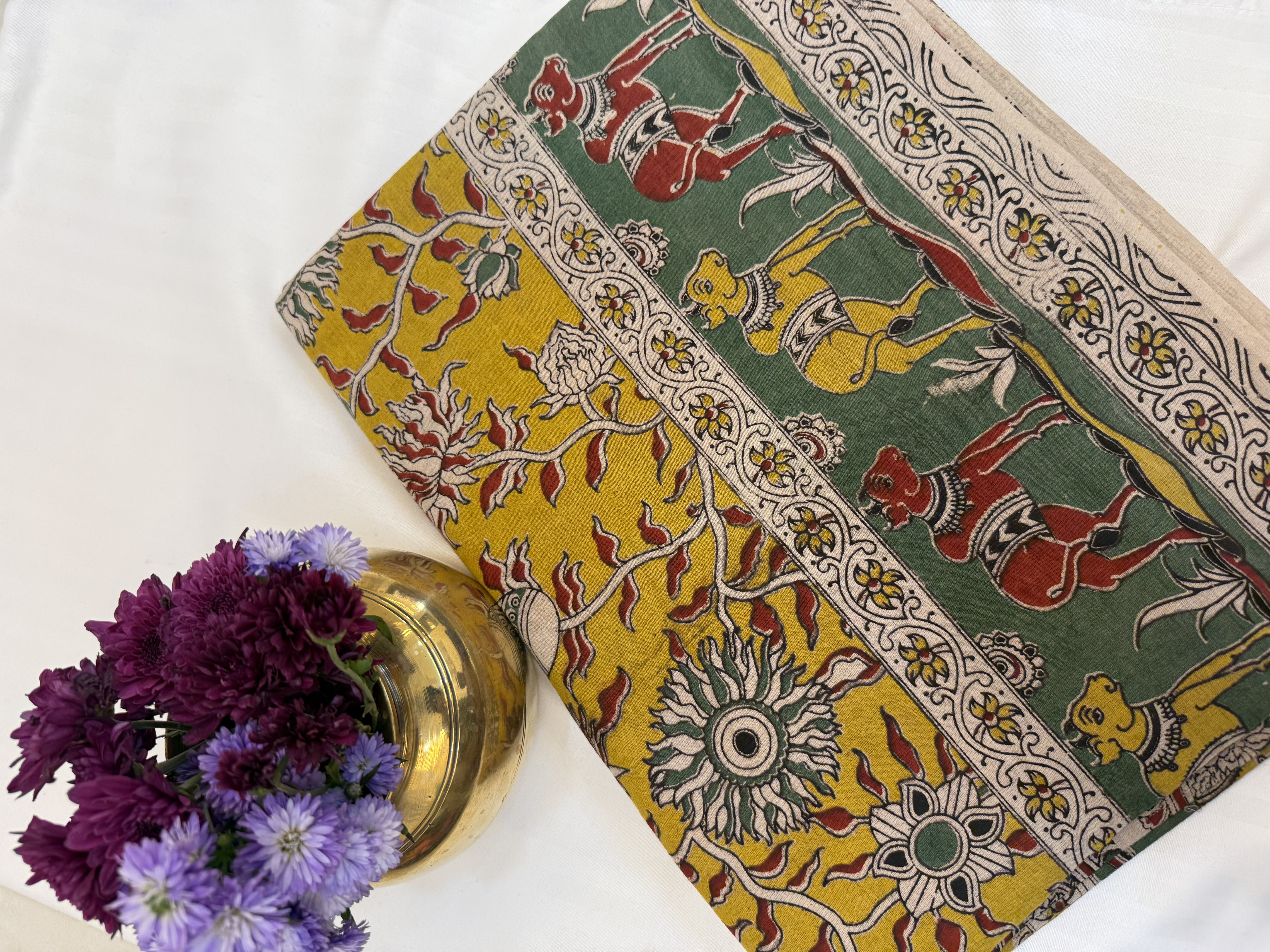 Handcrafted Elephant Print Kalamkari Saree SSKLM001