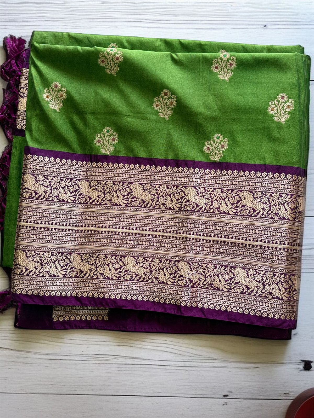 Traditional Green and Purple Soft Pattu Saree