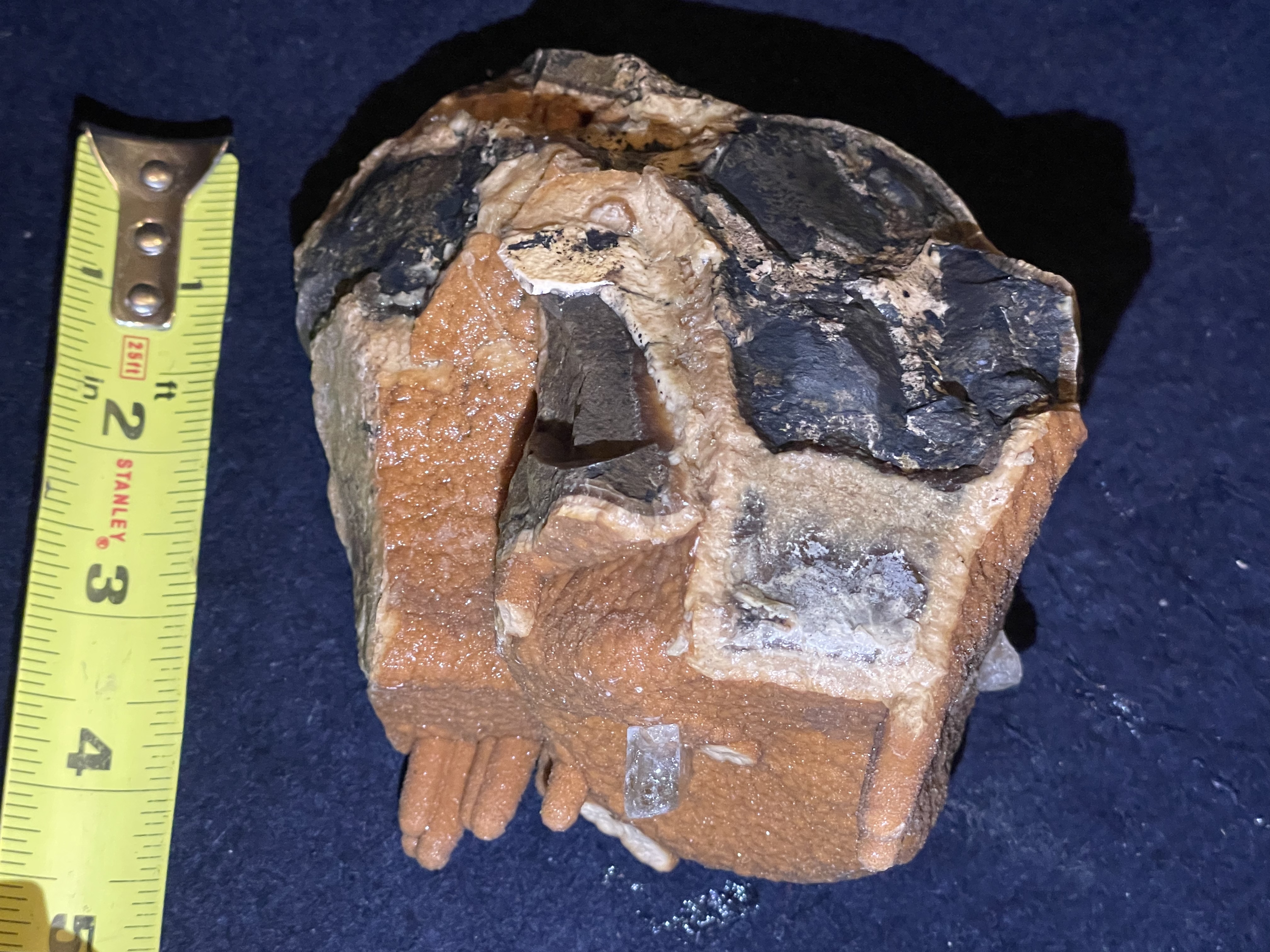 34B - Orange Calcite Stalactite with Clear Quartz Crystals  