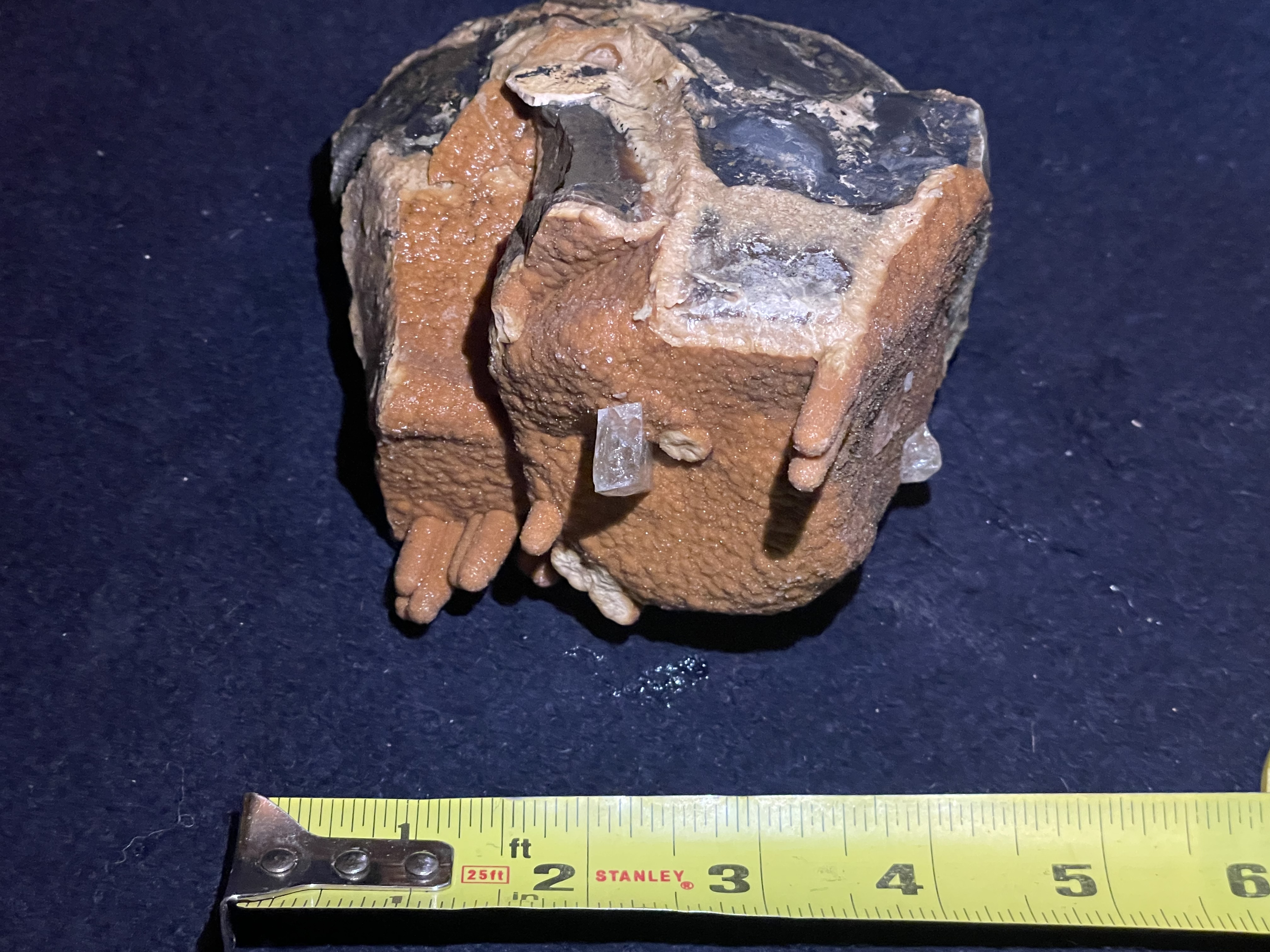 34B - Orange Calcite Stalactite with Clear Quartz Crystals  