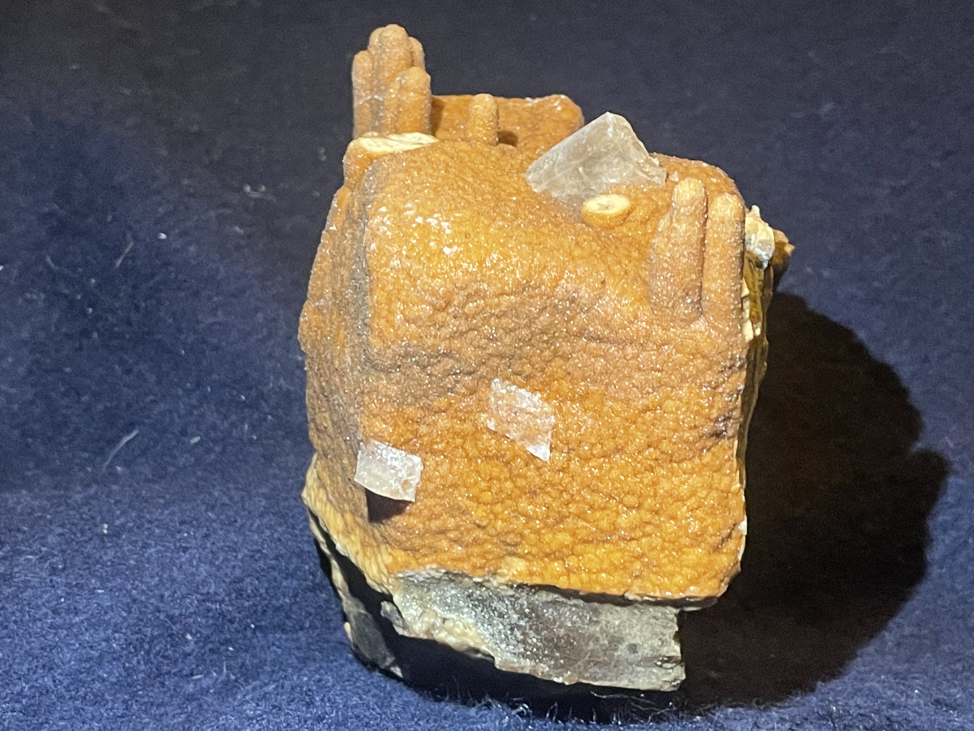 34B - Orange Calcite Stalactite with Clear Quartz Crystals