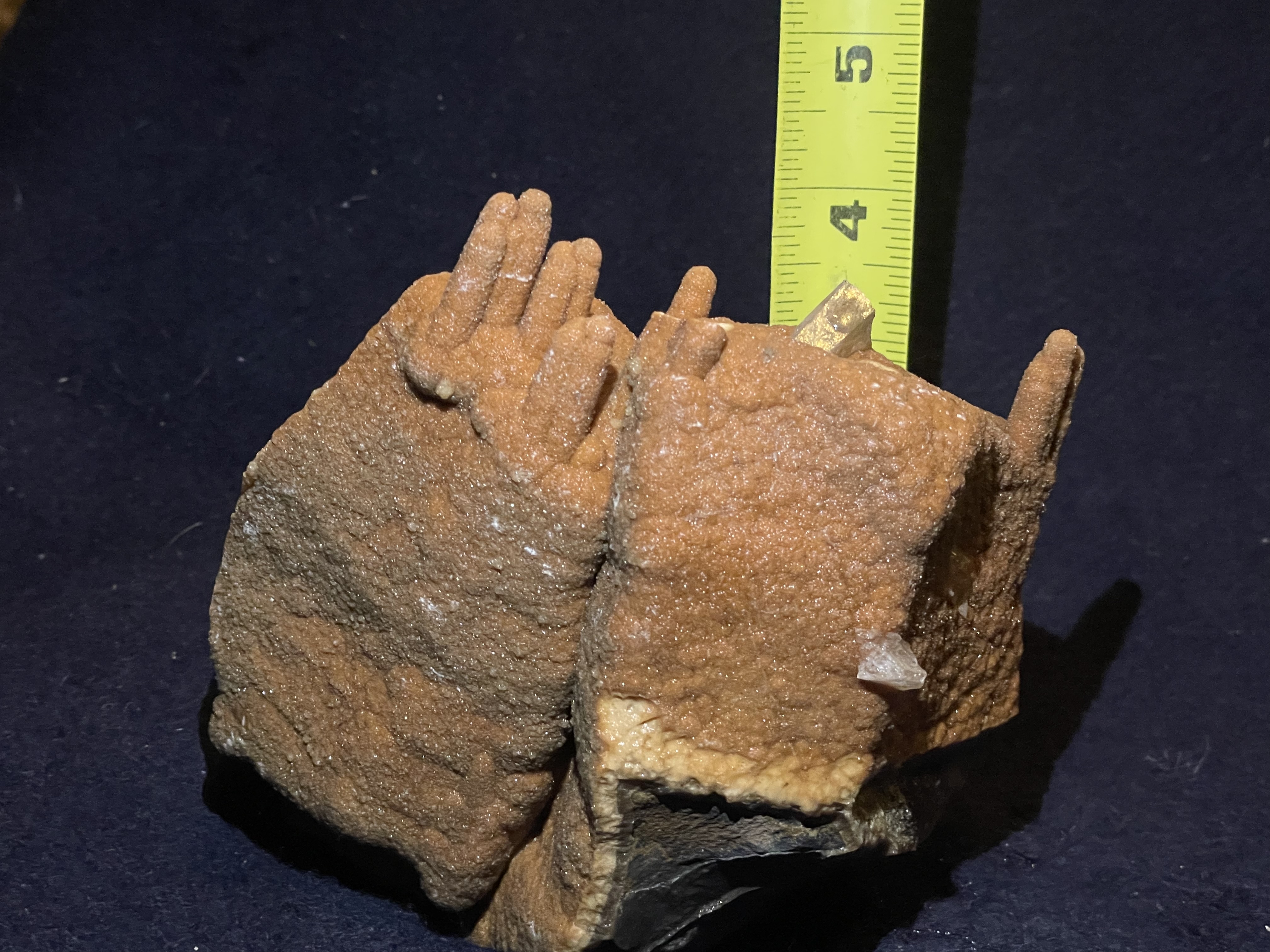 34B - Orange Calcite Stalactite with Clear Quartz Crystals  