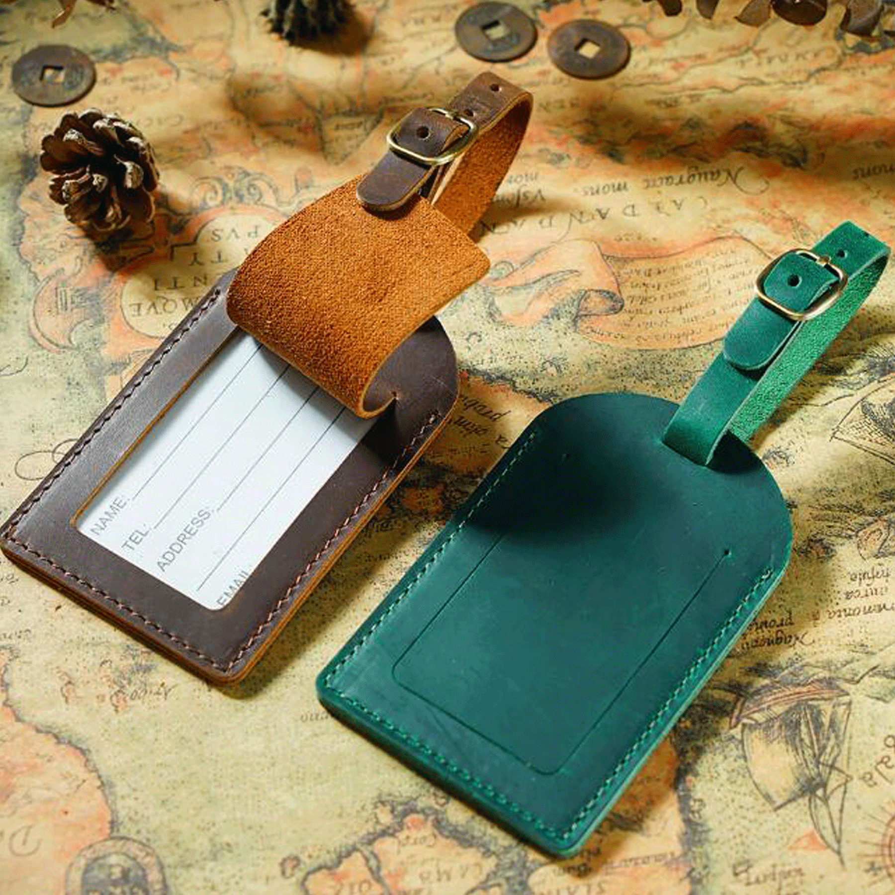 Leather luggage tags