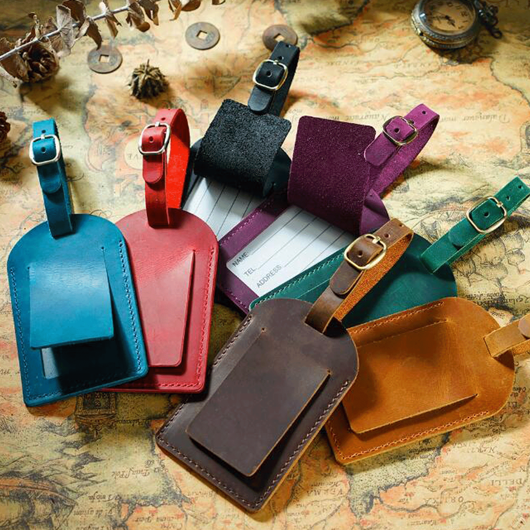 Leather luggage tags
