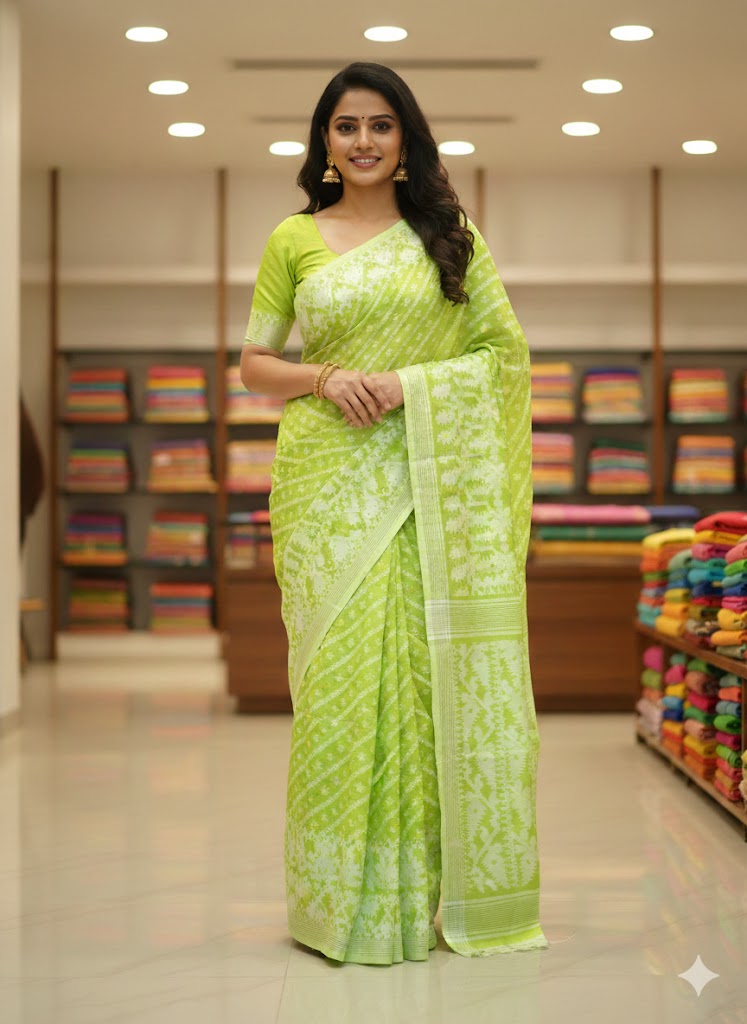 Green Traditional jamdani Saree