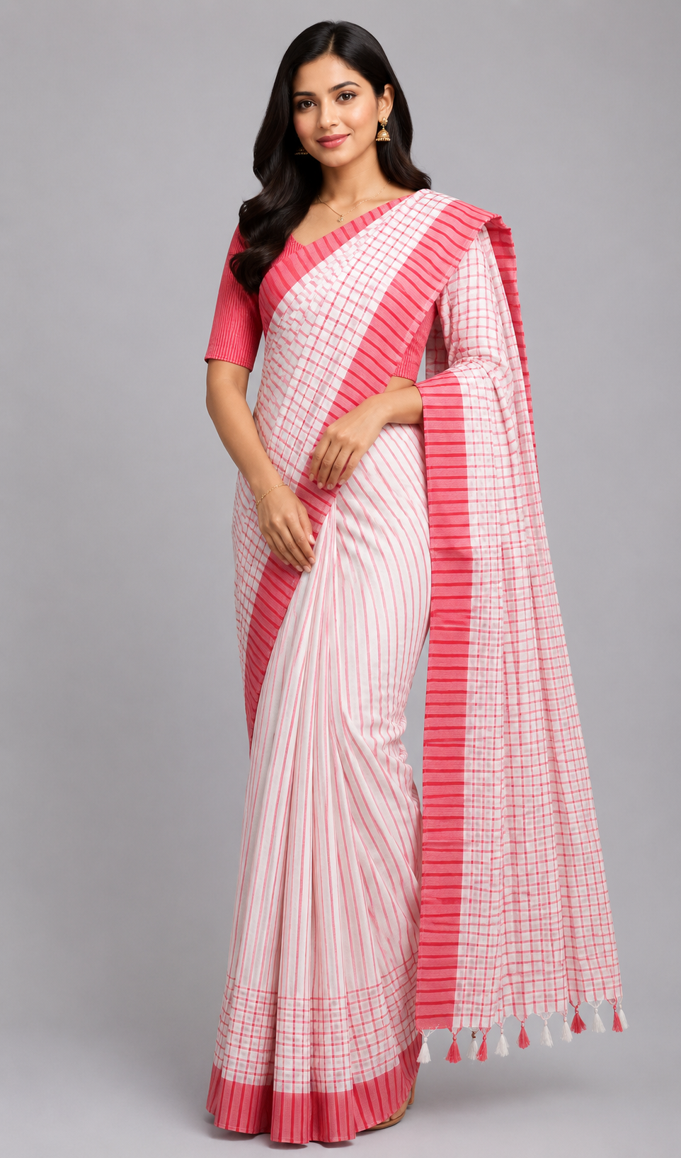 Check khadi Handloom Saree
