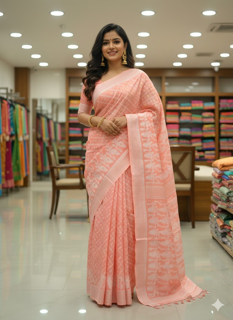Elegant Peach jamdani Saree