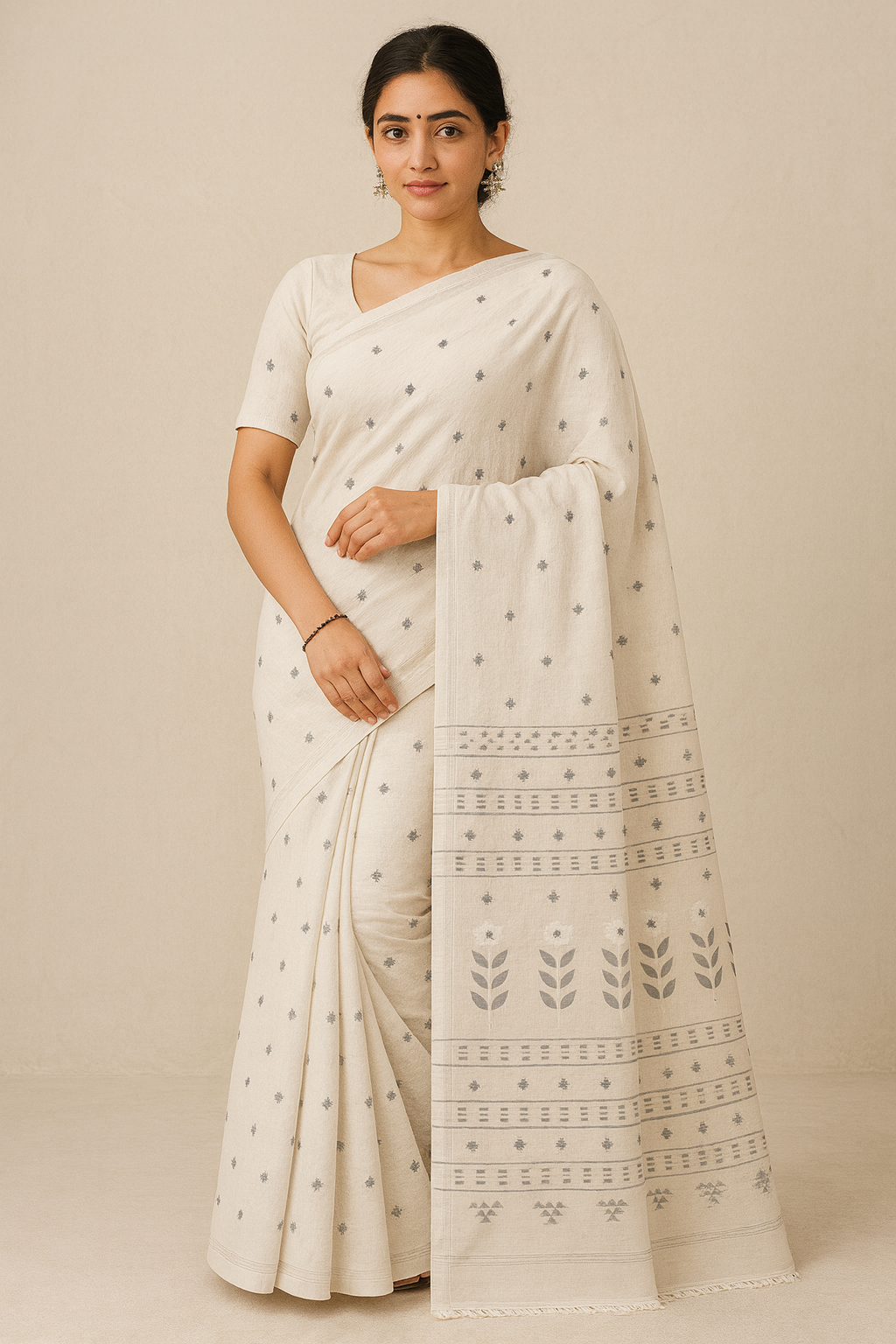 Handwoven Off-White Cotton Saree