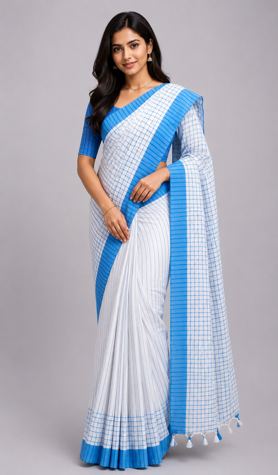 Check khadi Handloom Saree