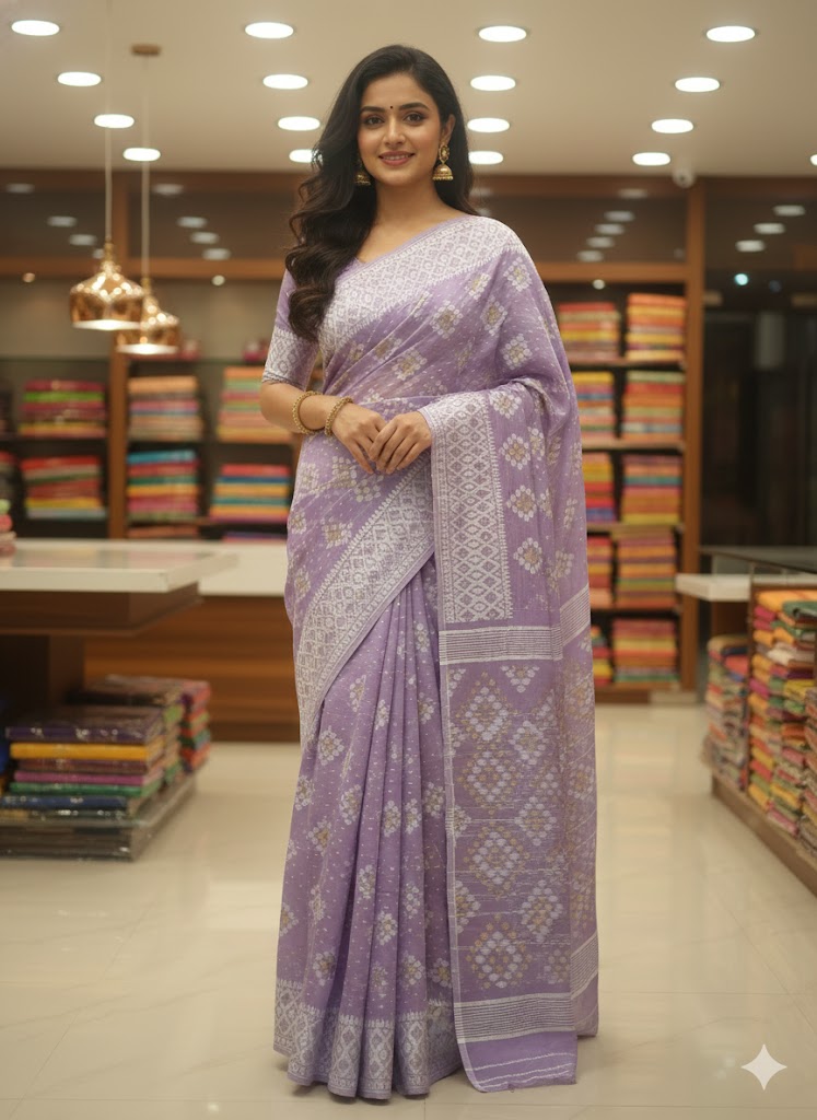 Lavender barfi jamdani Saree