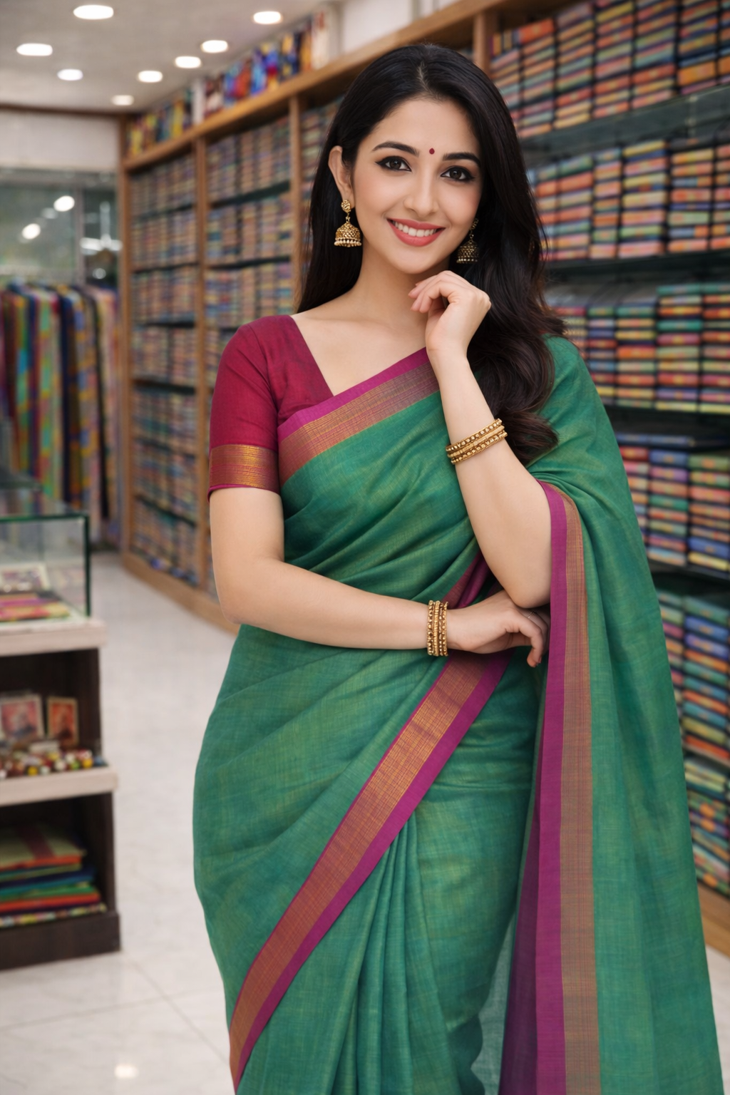 Tissu elegant Green handloom Saree