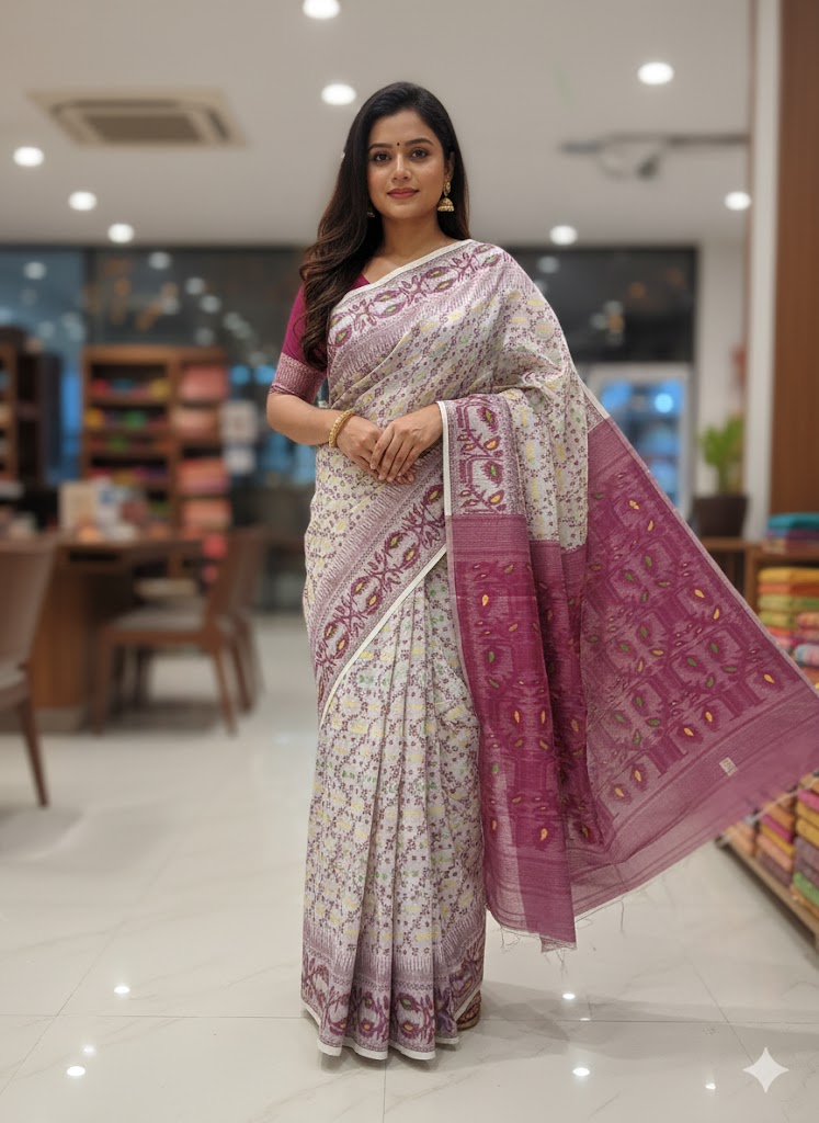 Elegant Purple and White Saree